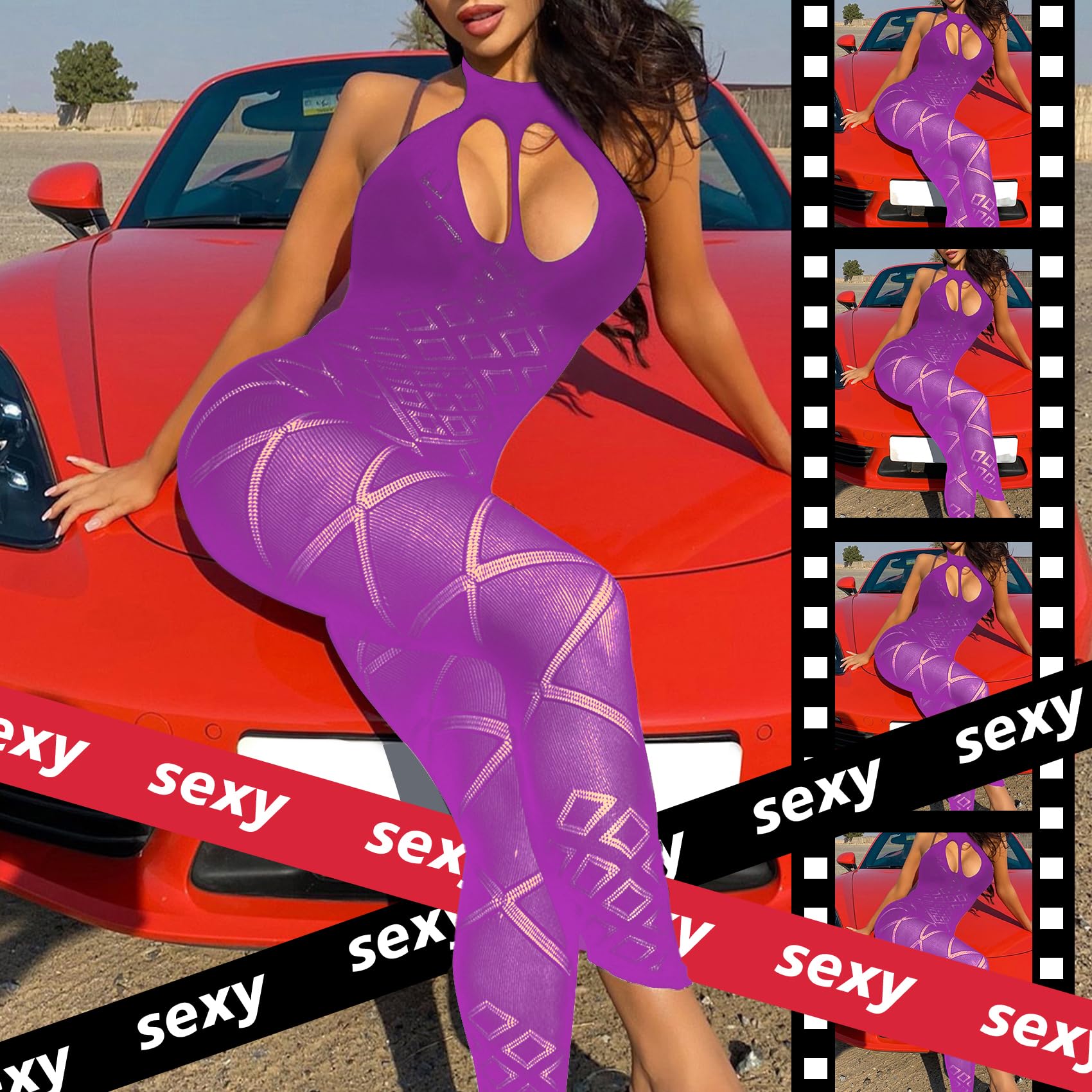 Famstar Sexy Lingerie for Women Naughty Fishnet Lingerie Set Bodysuit Outfits Teddy Sheer Mesh Erotic: One Size Red