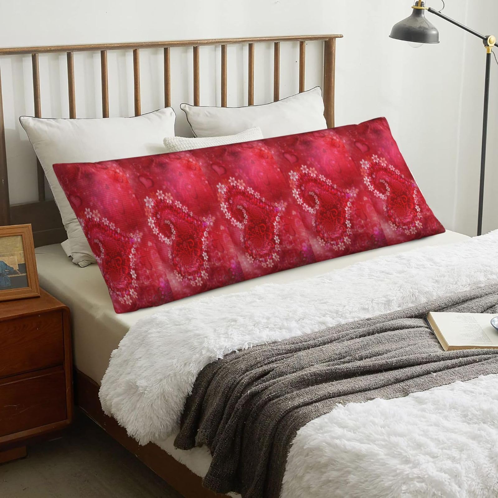 Valentine Day Heart Flower, Body Pillow Cover with Zipper,Long Body Pillowcase 20 x 60 in
