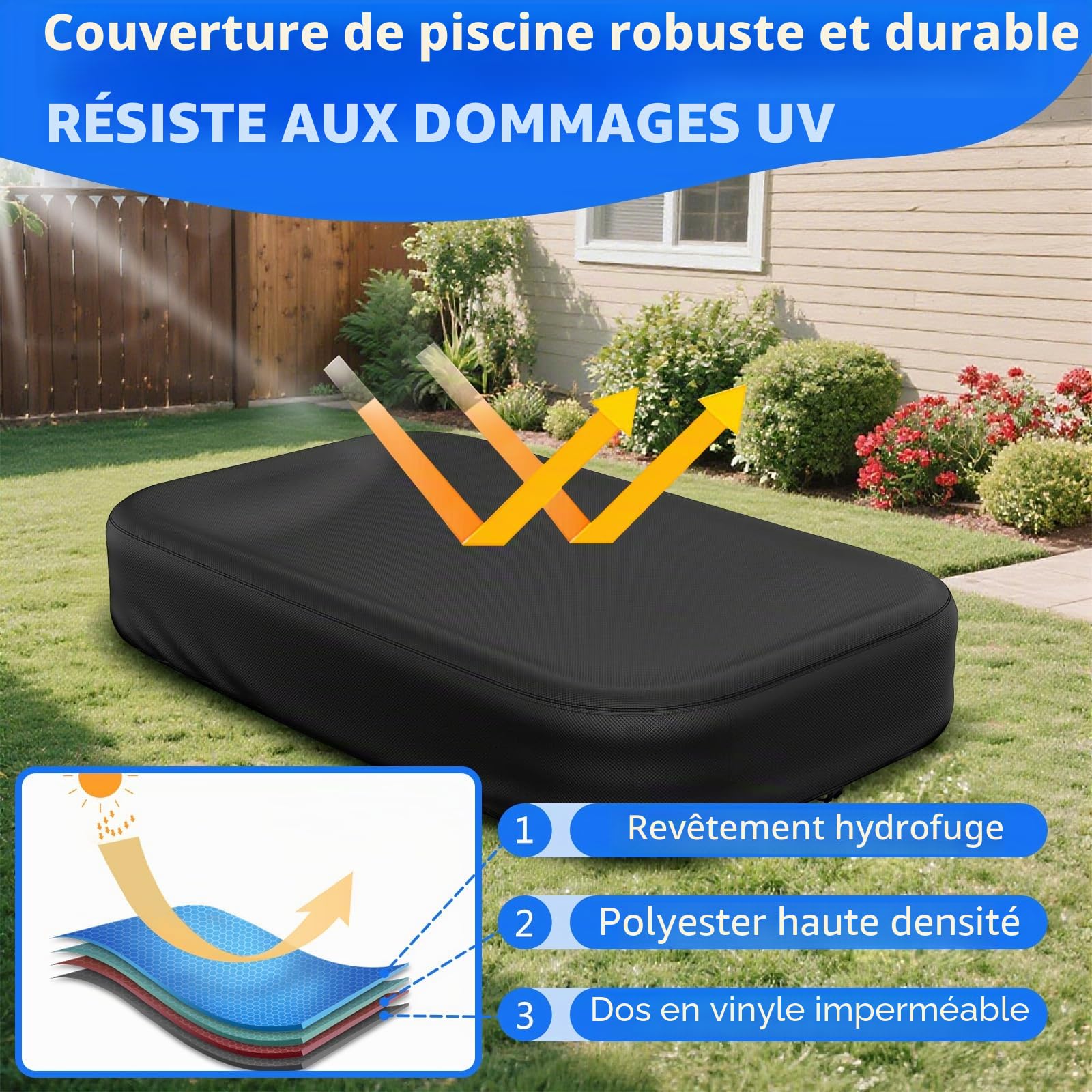 Bache Rectangulaire pour Piscines Gonflables | Avec Bande Élastique Intégrée Et Boucle Supplémentaire, Housse Rectangulaire Pour Piscines Hors-sol