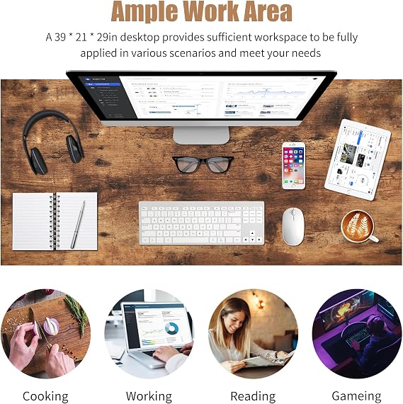 40 Gaming Desk - Modern Computer Desk with Simple Design, Ergonomic Home Office Desk for PC Gaming, Studying and Writing, Wooden Workstation for Small Spaces (Vintage)
