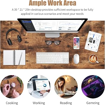 40 Gaming Desk - Modern Computer Desk with Simple Design, Ergonomic Home Office Desk for PC Gaming, Studying and Writing, Wooden Workstation for Small Spaces (Vintage)