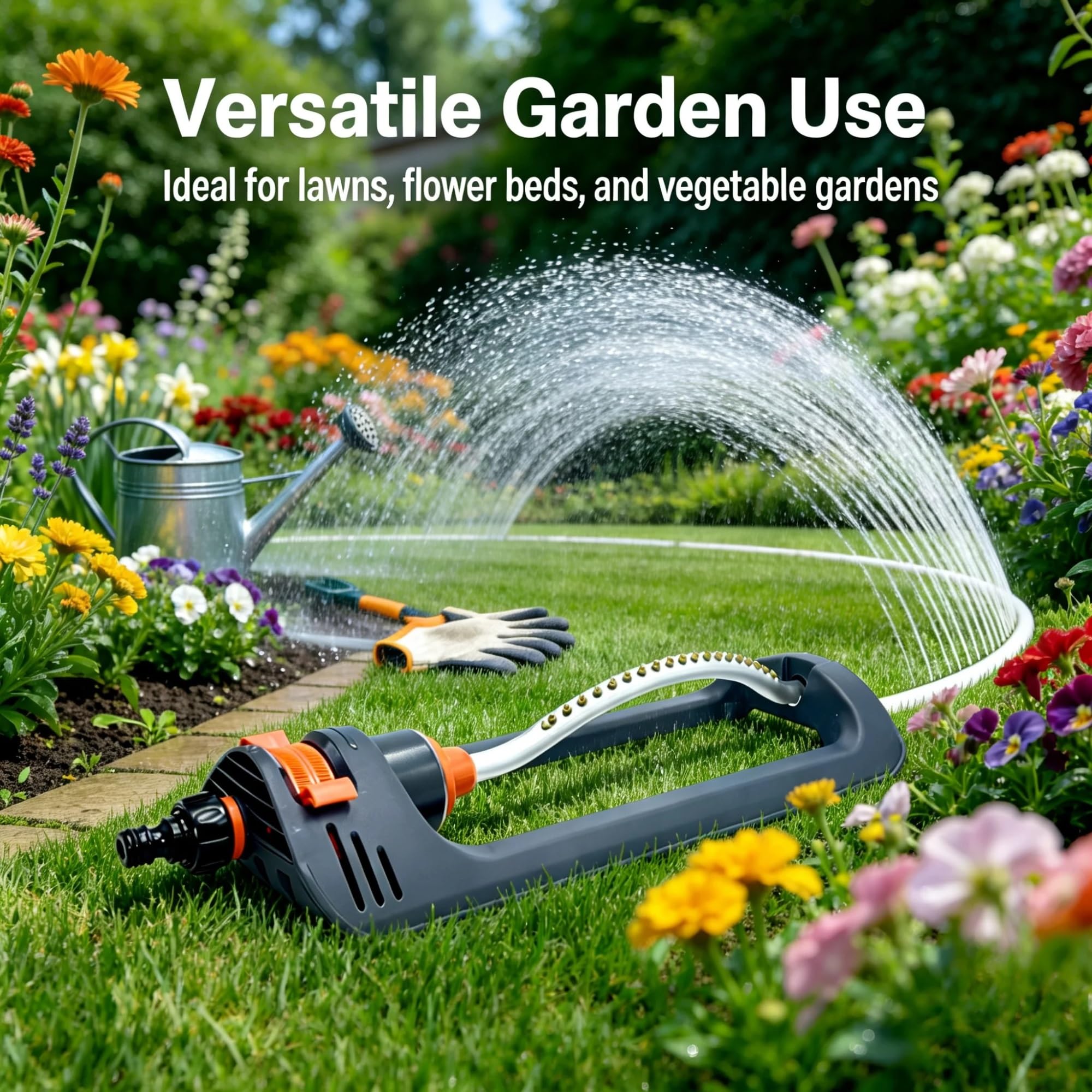 Aspersor de césped oscilante de 360°, riego de jardín giratorio automático para patio, césped, verduras y patio