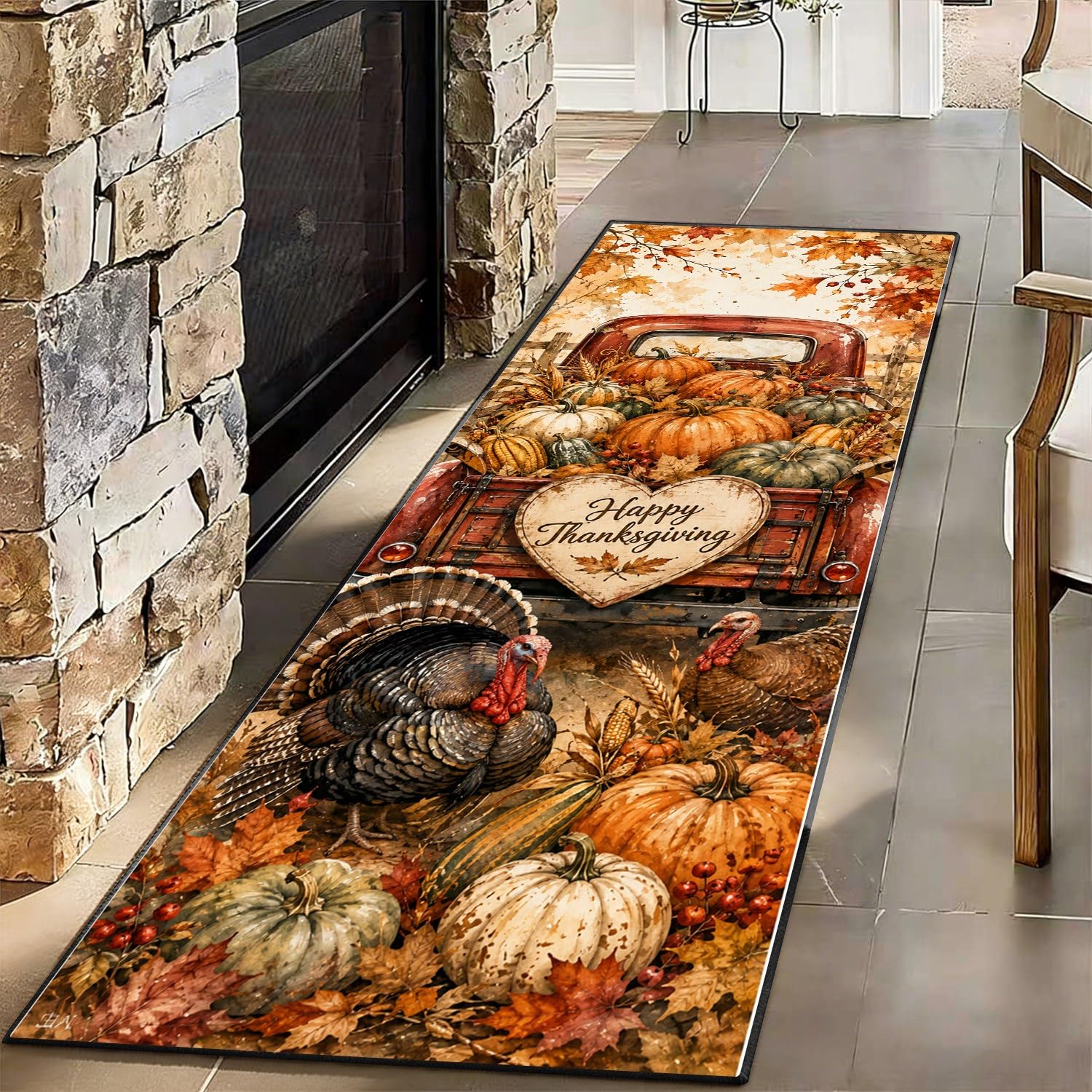Thanksgiving Turkey Pumpkin Runner Rug Rustic Decor Fall Rug 60x120cm