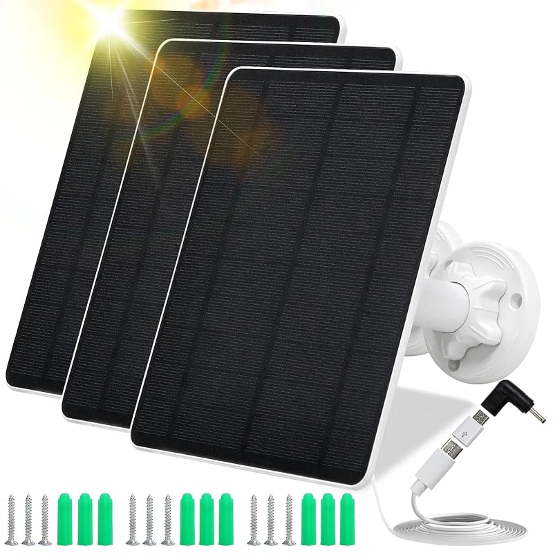Painel Solar para Câmera de Segurança MUZUZZI 5 W com USB-C, DC e Micro USB, 5 V, IP65, Modelo TY123