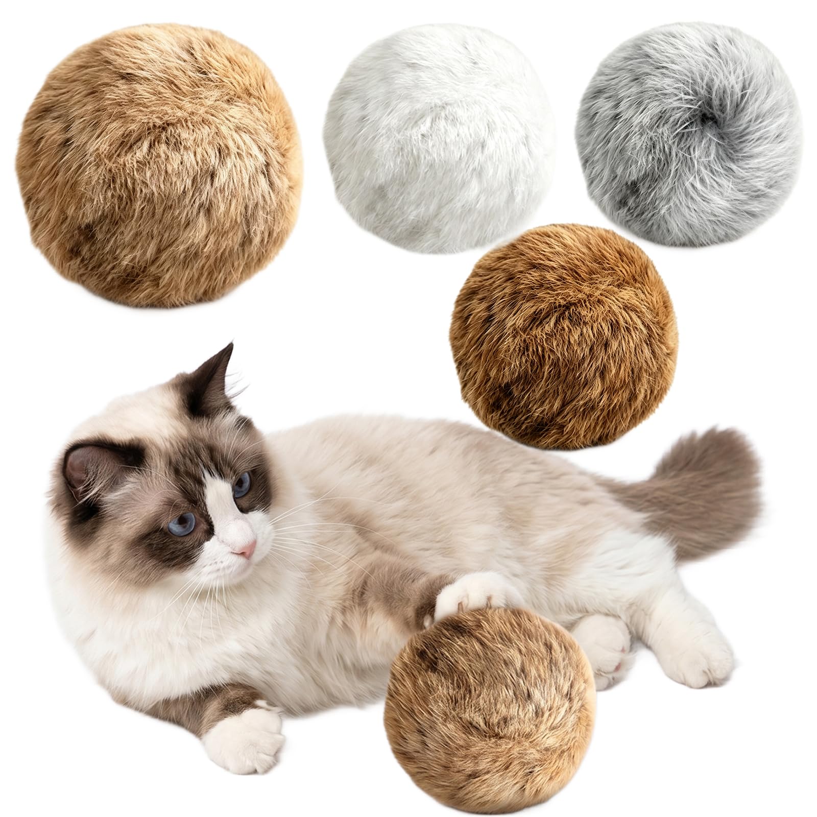 Katzenspielzeug aus Kaninchenfell, Premium, weich, flauschig, Kaninchenfell, Katzenspielzeug für Indoor-Katzen, waschbar, interaktives Katzenspielzeug, Übungsball zum Jagen, Treten und Binden