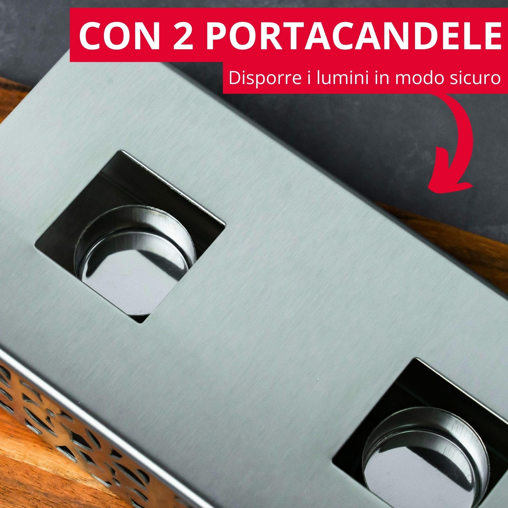 Westmark scaldavivande – Piastra riscaldante di alta qualità per mantenere il cibo caldo a tavola con due tea lights, 240 × 120 × 52 mm – Acciaio inossidabile