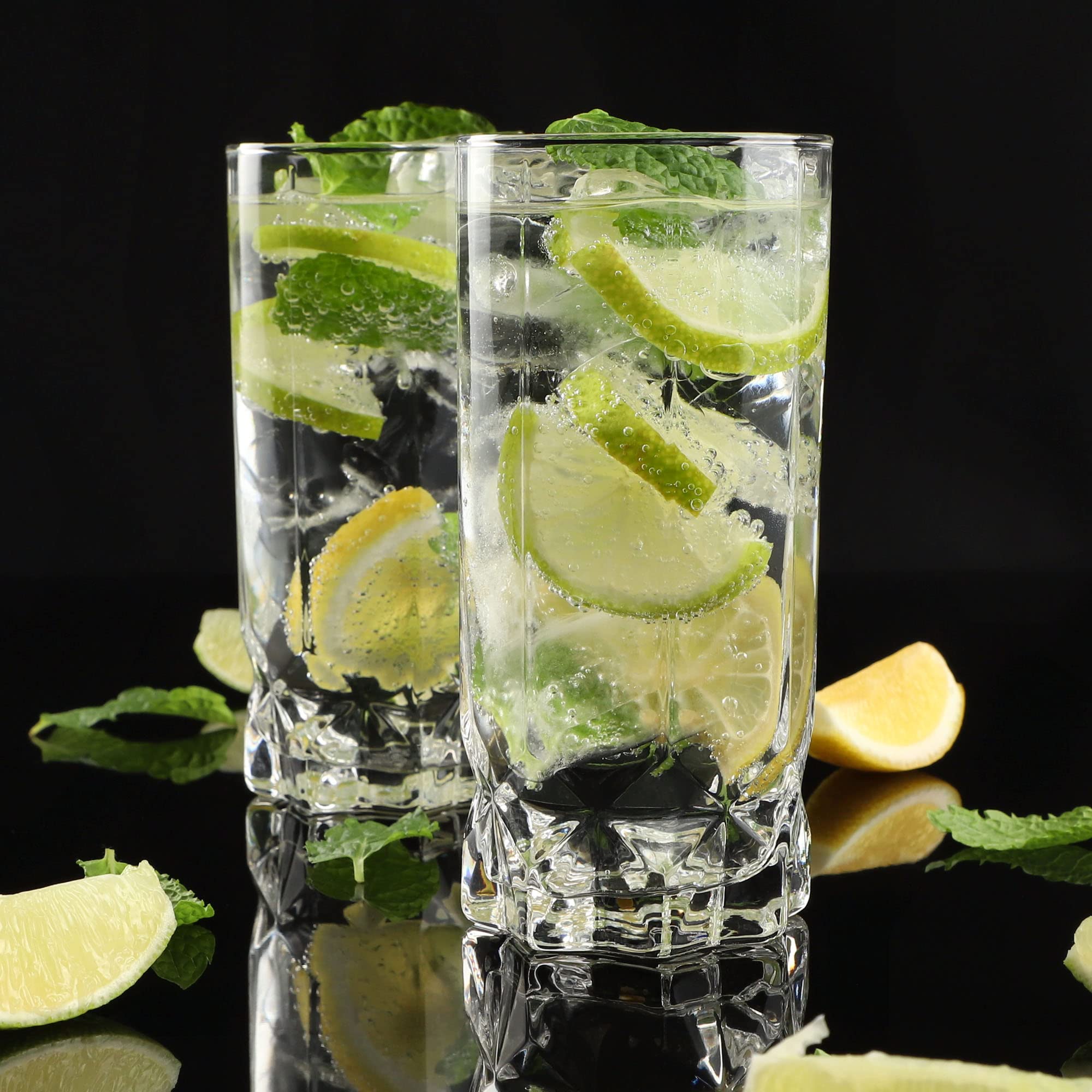 KADAX Bicchieri Trasparenti da Cocktail in Vetro, Bicchieri Highball con Profilo Alto per Long Drink, Mojito e Acqua, Tumbler Moderni (Set di 6, 325 ml)