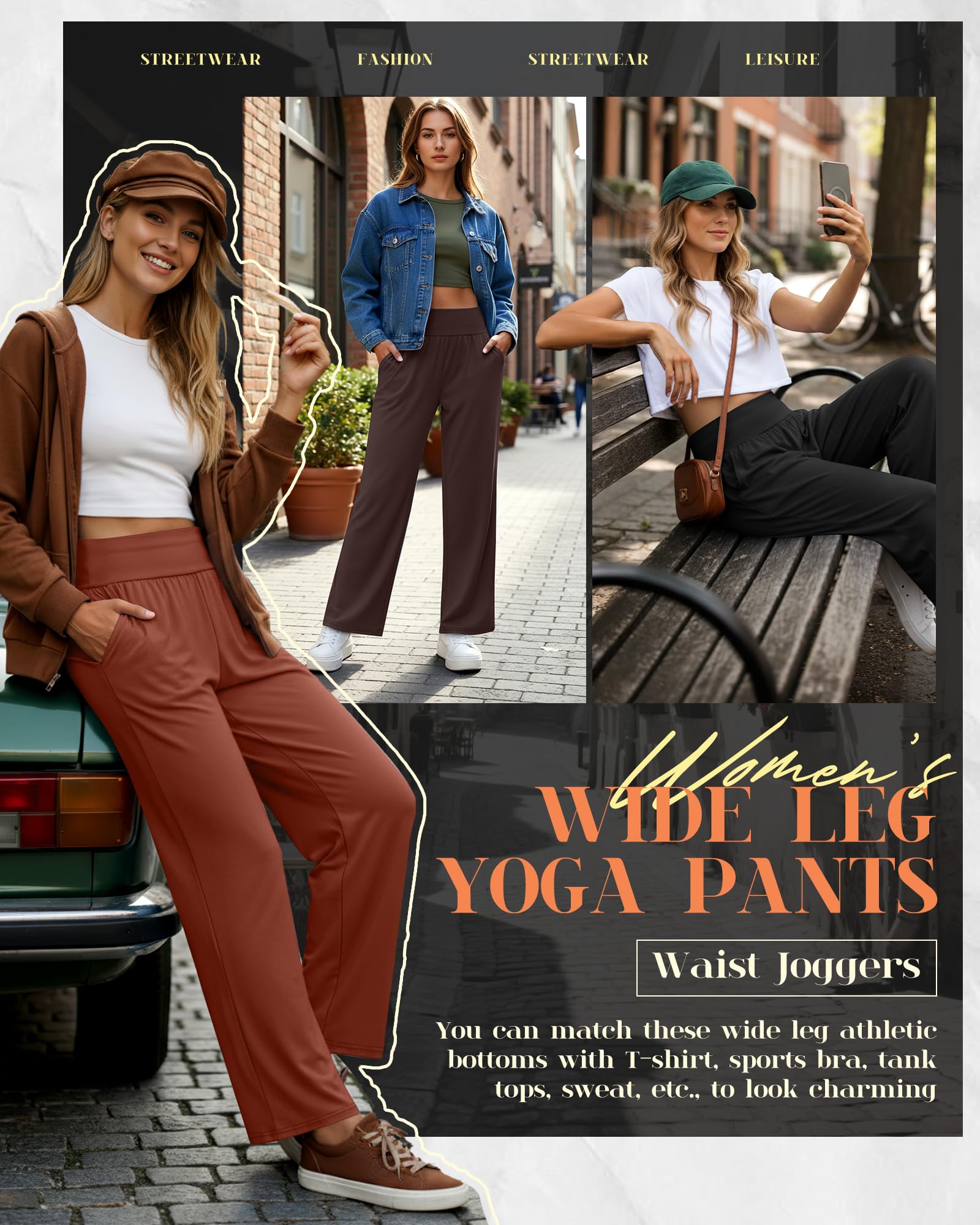 Neer 3er Pack Damen Yogahosen mit Weitem Bein Bequeme Loungewear-Hosen mit Taschen Lockerer Gummibund Offene Hosenbeine