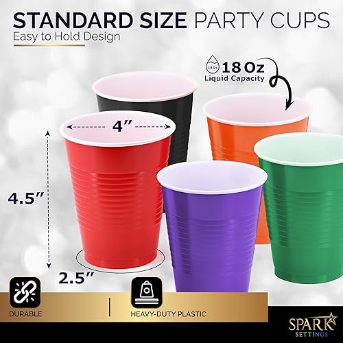 Miniatura 3 de Amcrate Vasos de plástico desechables, vasos de plástico de varios colores, vasos de plástico de 18 onzas, vasos desechables fuertes y resistentes