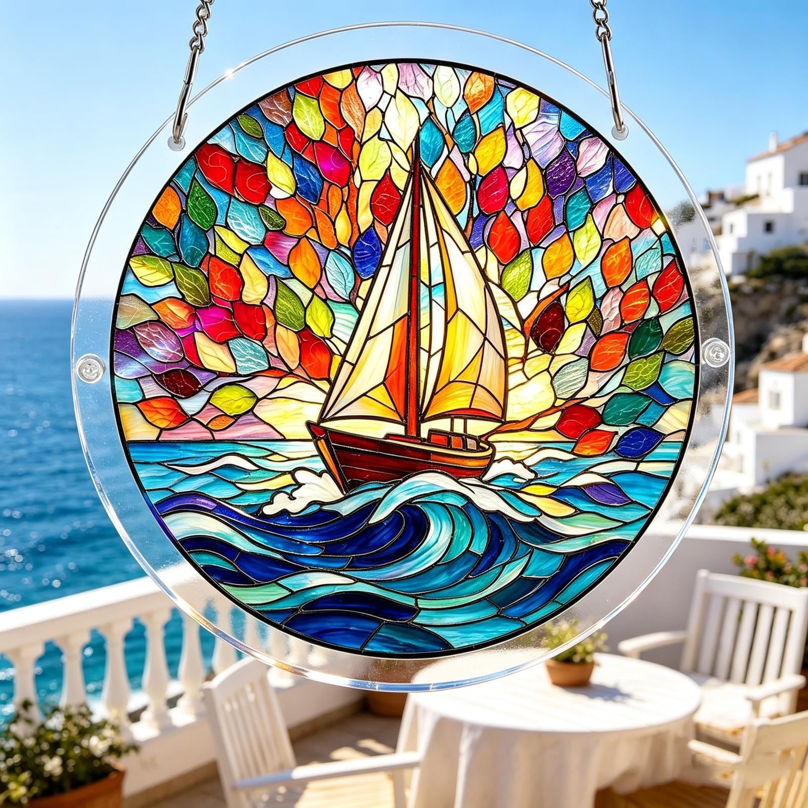 Acrylic Puzzles Suncatcher, Natural Scenery Window Hanging, 7.4 Inch Sun Catcher Puzzles, Garden Decoration for Women Men Mom Birthday Gift Home Decor (A)