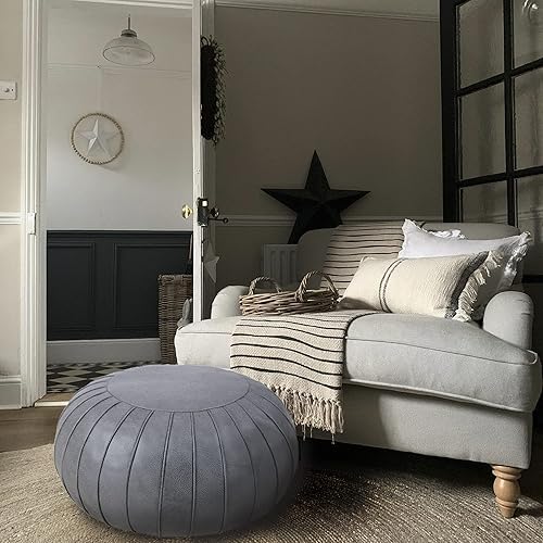 Miniatura 4 de Thgonwid - Reposapiés de gamuza sintética hecho a mano con puf otomano de 23 x 14 in, reposapiés redondo para sala, dormitorio y debajo de la mesa,