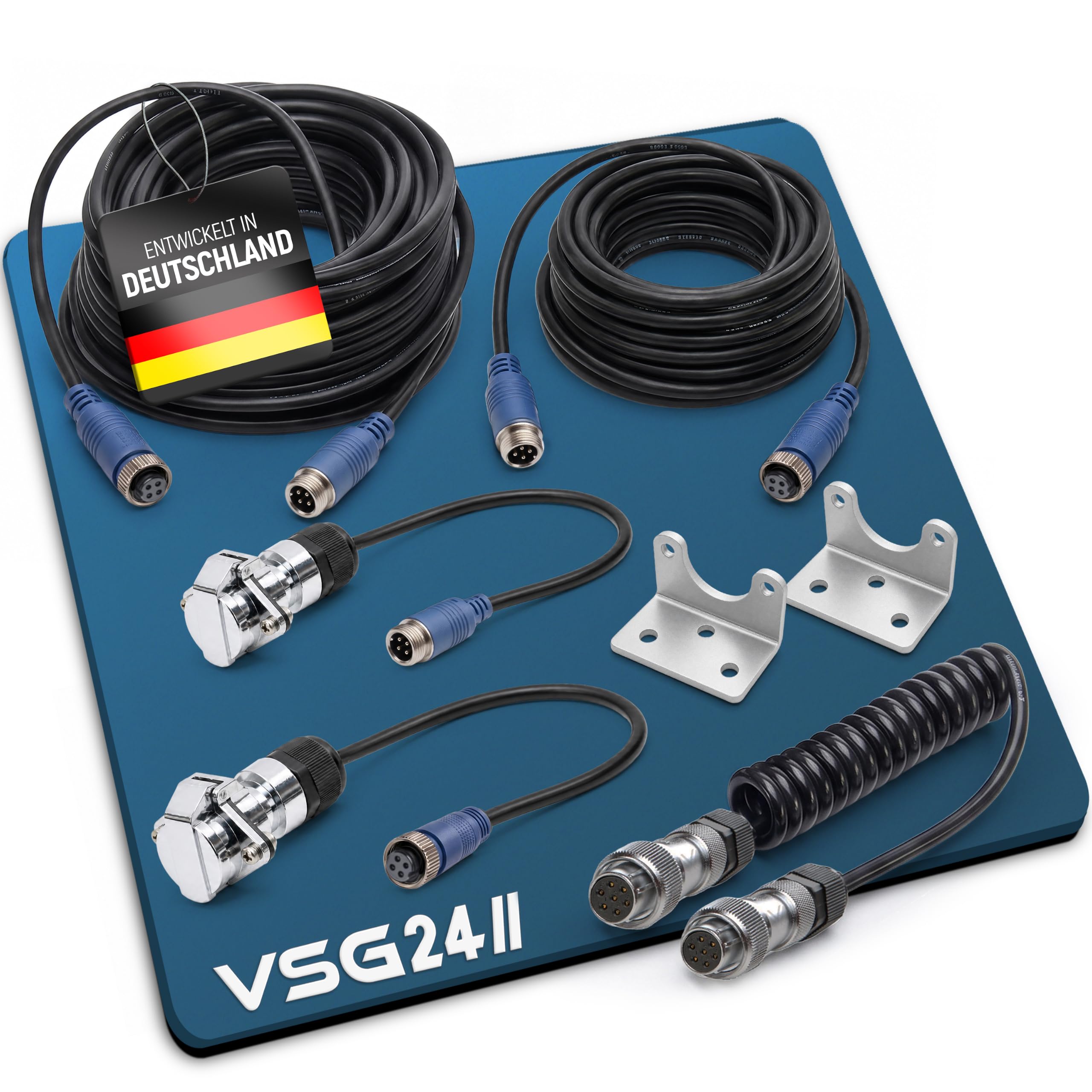 VSG24 29102 – Set Extensión de Cables, Sistemas de Reversa, para Remolque, Vehículos de Arrastre, Cable para Cámara de 4 PIN, IP67, 12 y 24 V - 10/20 m