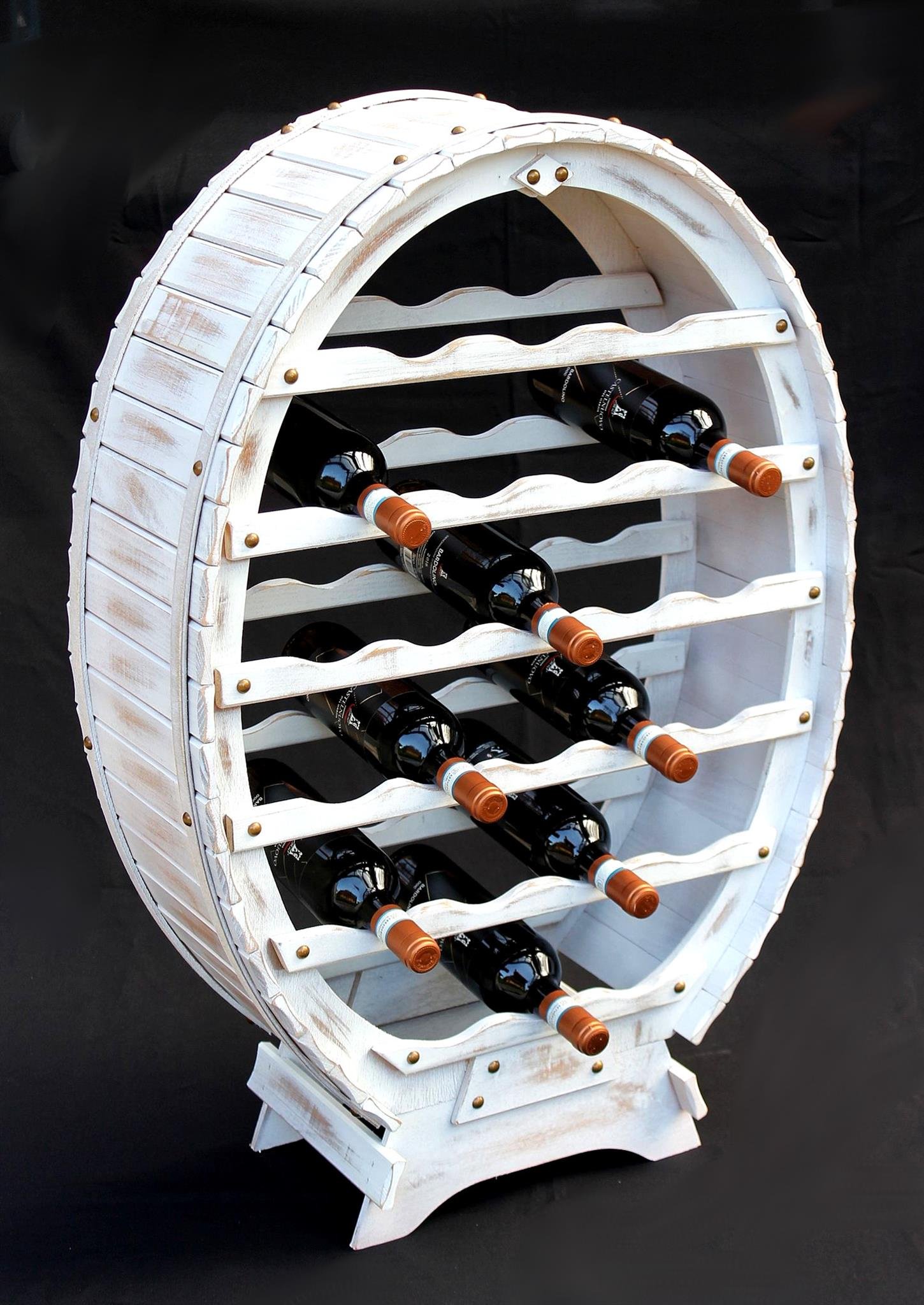 DanDiBo Estante de Vino Barril de Vino de Madera Blanco para 24 Botellas Vintage Shabby Chic casa de Campo Bar Soporte de Botella de pie Soporte de Vino