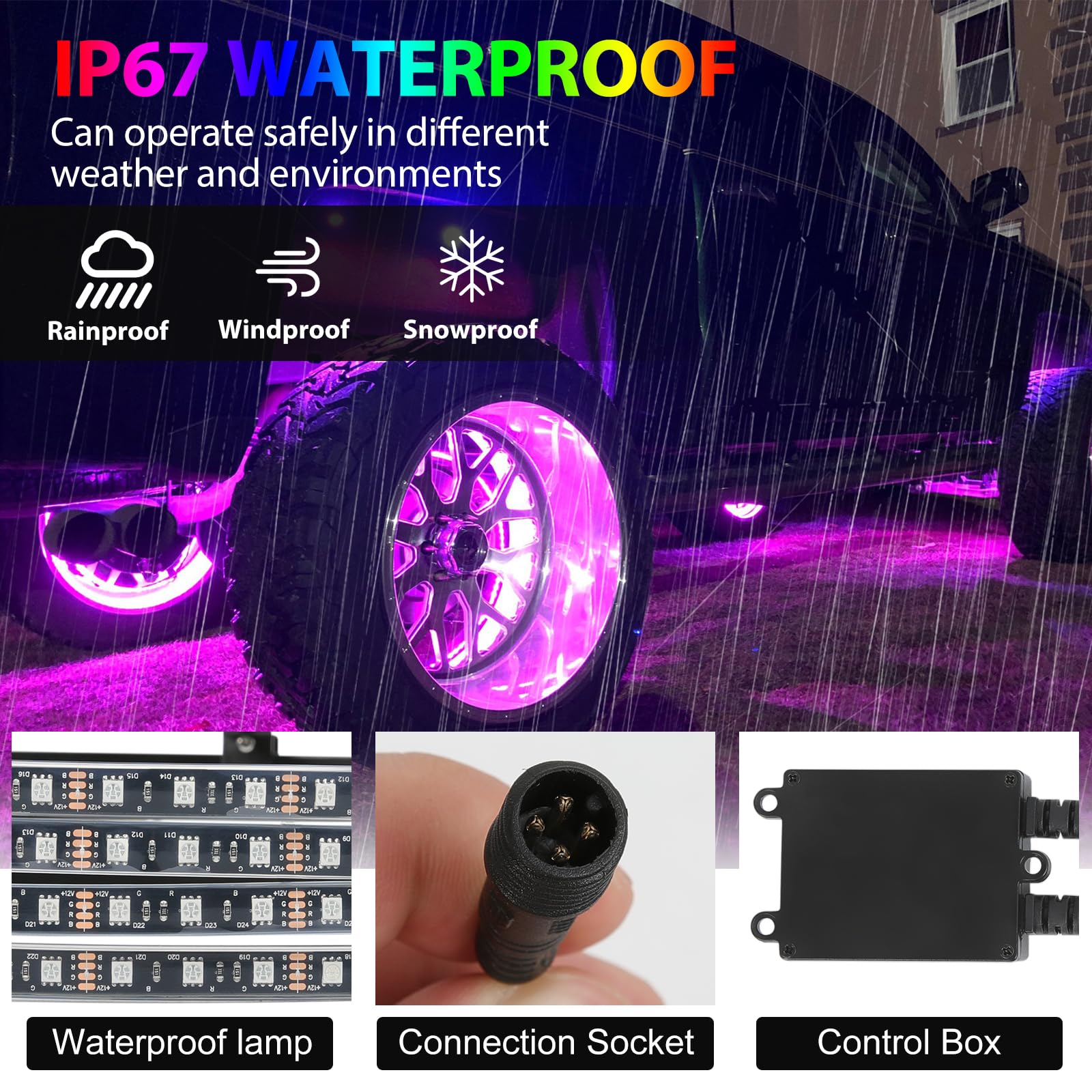 DEERMOTO 4PCS 17.5inch RGB LED Wheel Rim Lights with Bluetooth and Remote Control,Wheel Ring Light Kits with Turn Signal and Braking Function Tire Lights for Pickup Truck SUV Car(17.5inch)