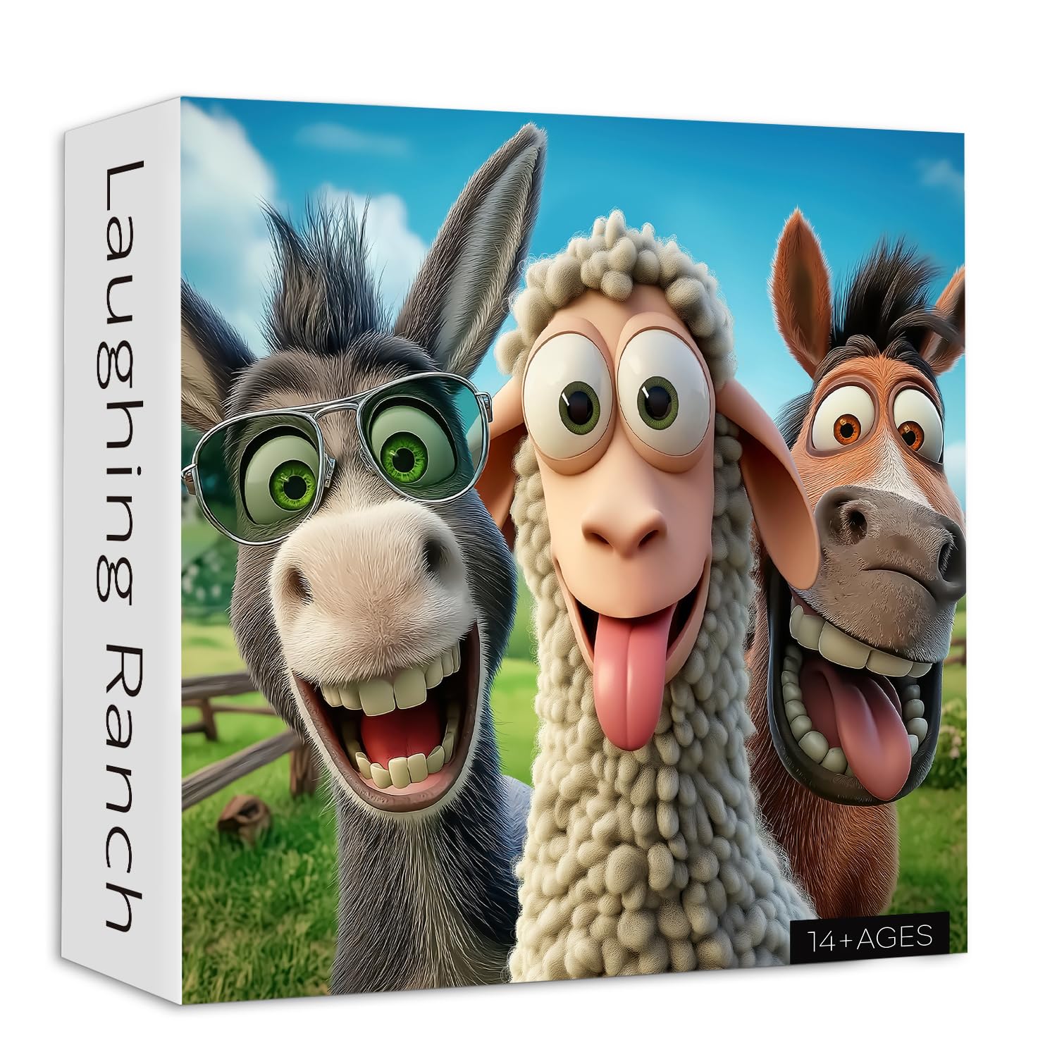PICKFORU Laughing Ranch Jigsaw Puzzles 1000 Pieces, Funny Farm Animal Puzzles for Adults, Donkey Horse Sheep Puzzle as Home Decor