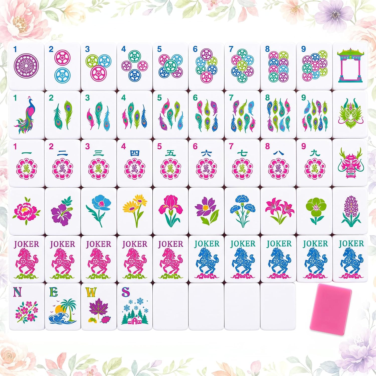 Thenshop 160 Pcs American Mahjong Tiles Set 1.2 Inch Coastal Watercolor Ocean Engraved Melamine Tiles with Blue Back for Mahjong Lovers Adult Social Beginner Friends and Family Game Night