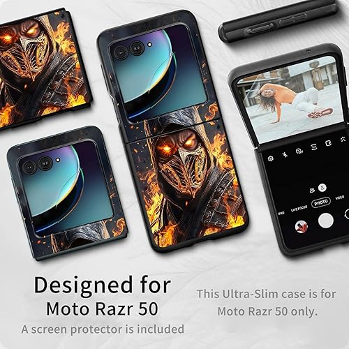 Vista 104 de Funda para Motorola Moto Razr Plus 2023 con protección de pantalla, cubierta trasera de policarbonato duro delgada y ultrafina con patrón de estante