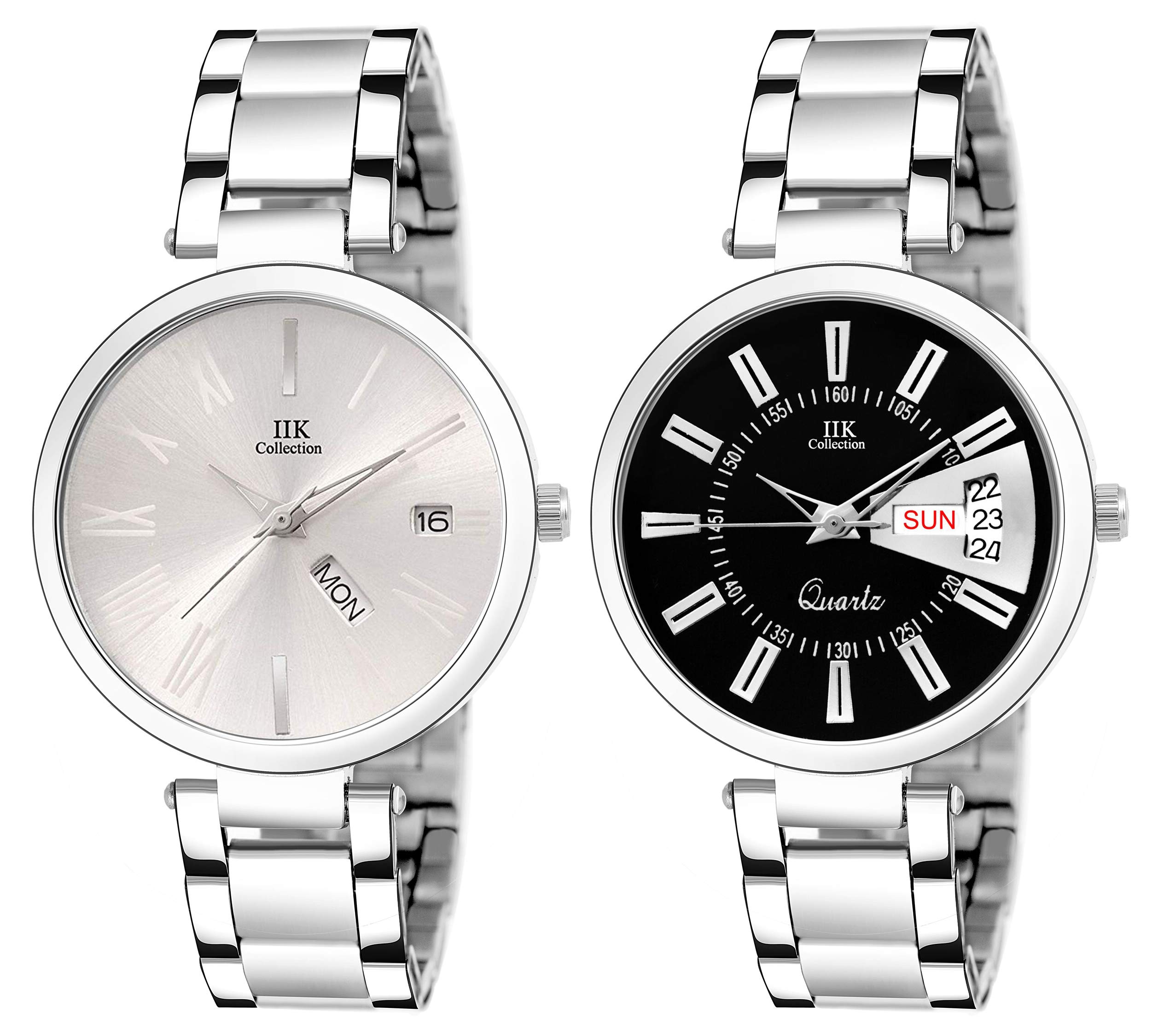 IIK COLLECTION Round Dial Stainless Steel Bracelet Chain Analogue Day & Date Functioning Watch for Women and Girls (Pack of 2) (B08R1T3BZ4) Amazon Price History, Amazon Price Tracker