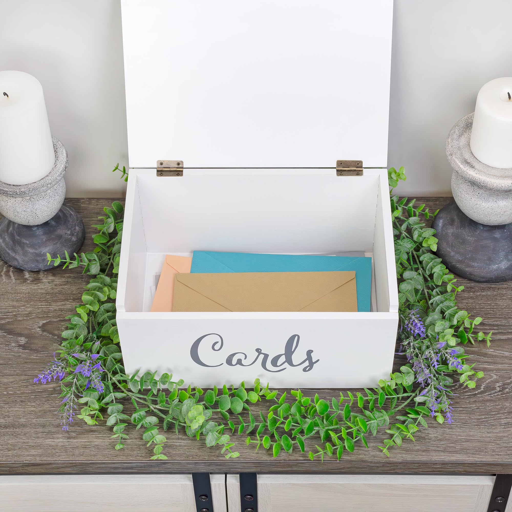 Darware Scatola per biglietti di nozze in legno per ricevimenti (bianco), scatola decorativa per compleanni, docce, lauree e mored non sovradimensionata