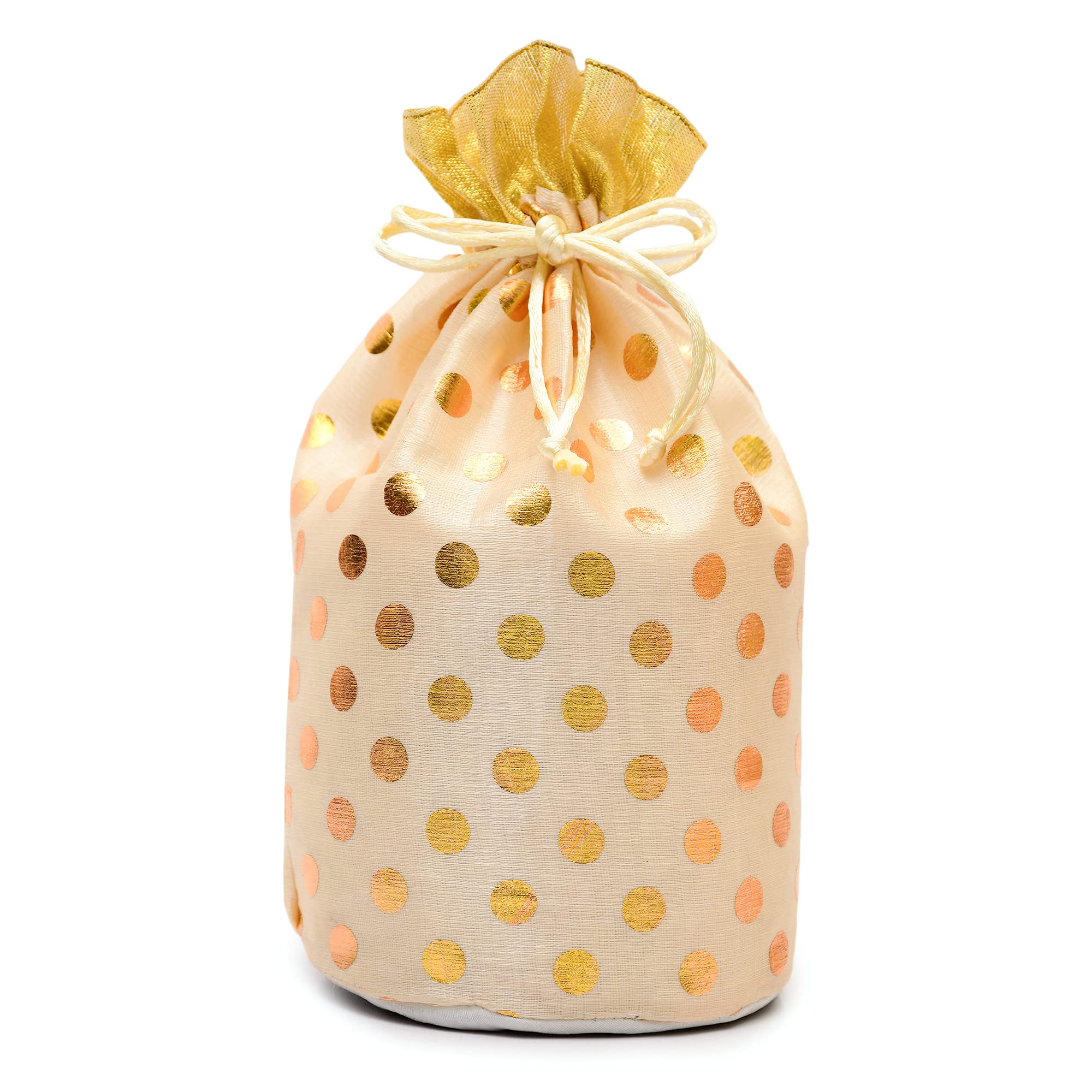 minimal affairs Designer Silk Potli for return gift, wedding, hamper, Diwali etc. - Polka Dot Pattern, Size :- 23X12 CM. Available in Pack of 5, 10, 30, 100 Pcs.