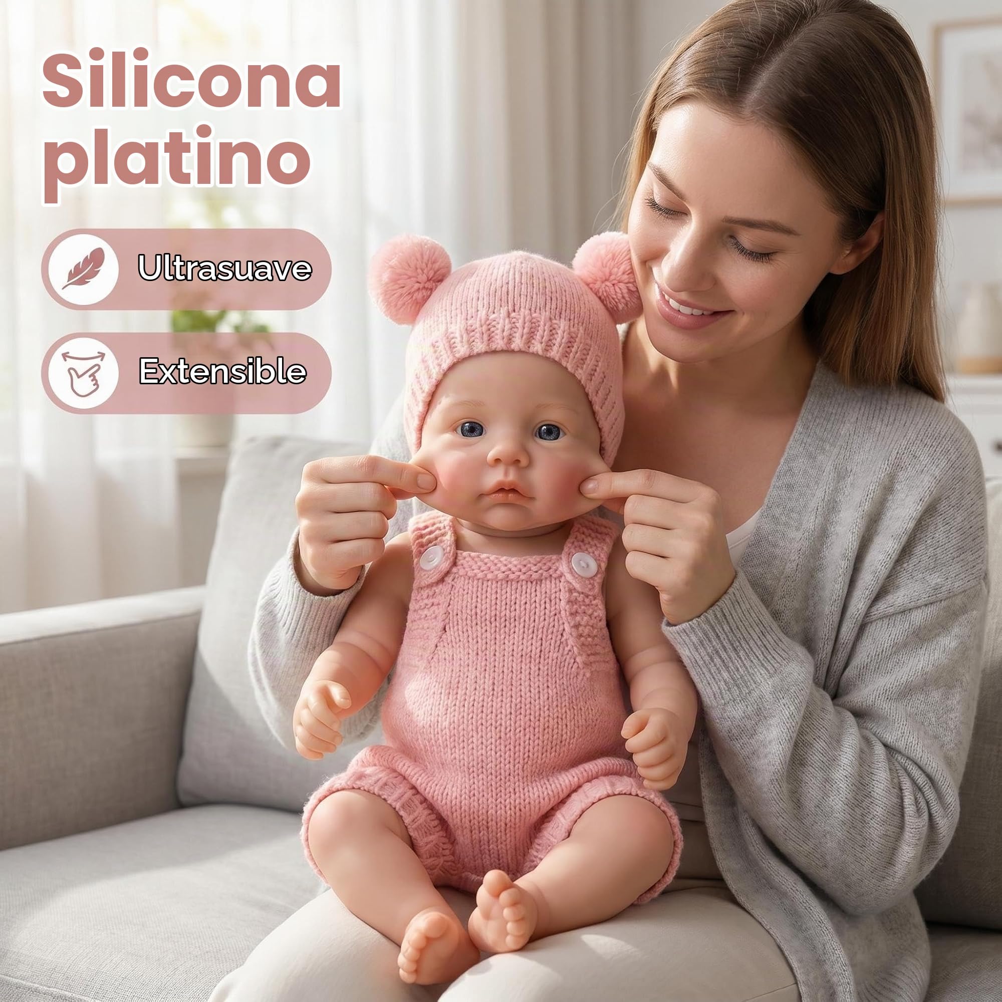 Anano 2kgs Bebe Reborn Silicona Cuerpo Completo Sin Vinilo | 33cm Muñecas Niña Realista con una Dulce Sonrisa - Muñecos Bebes para Niños a Partir de 3 Años, Lavable