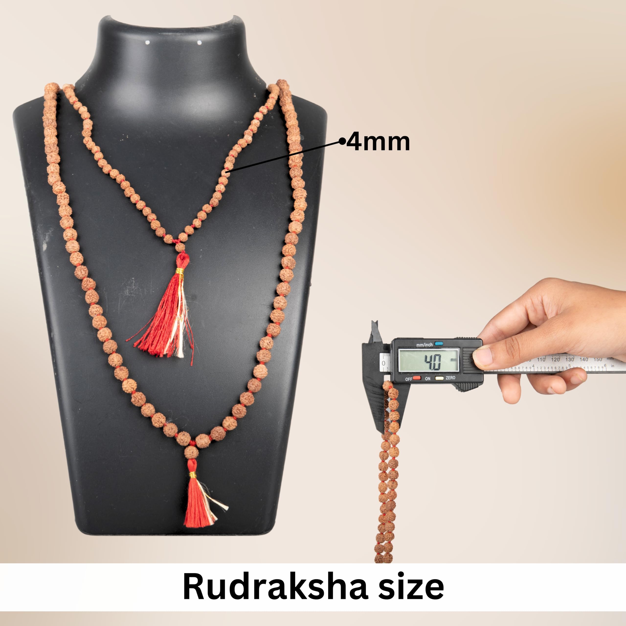 Wonder Care Authentic Rudraksh Natural 5 Face Mala mit 108 + 1 Bead - Real Himalayan Rudraksha Seeds Religious Ornament Rosenkranz Japa Mala Halskette - Importiert aus Nepal