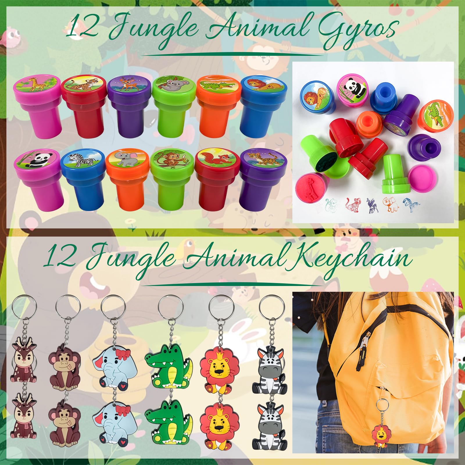 Kit Pinata Jungle 48 Cadeaux Fête - Sacs, Masques, Autocollants, Bracelets Et Porte-Clés Thème Jungle