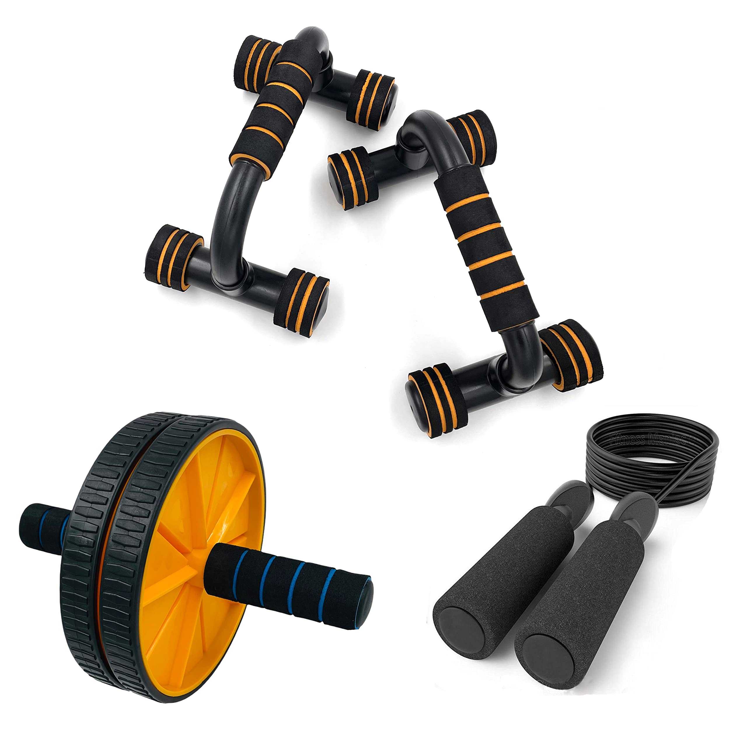 LIVOX Double Wheel Ab Roller with Push up Bar Stand and Skipping Rope for Men and Women Exercise Workout Equipment for Home Gym Set Combo (Multi, Combo of 3)-image-43