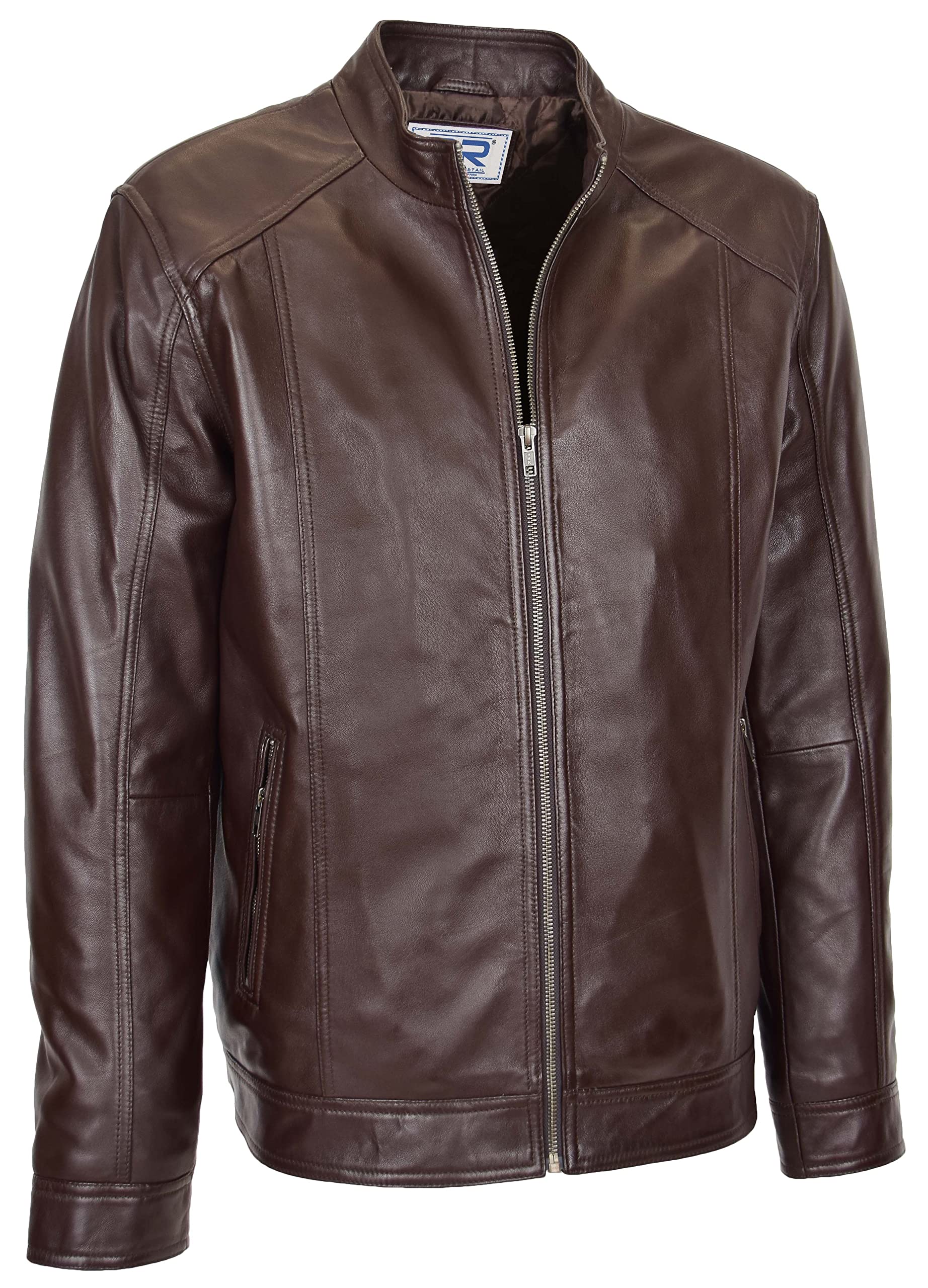 Divergent Retail Caleb Men's Casual Biker Leather Jacket Brown (Caleb, UK, Alpha, L, Regular, Regular)