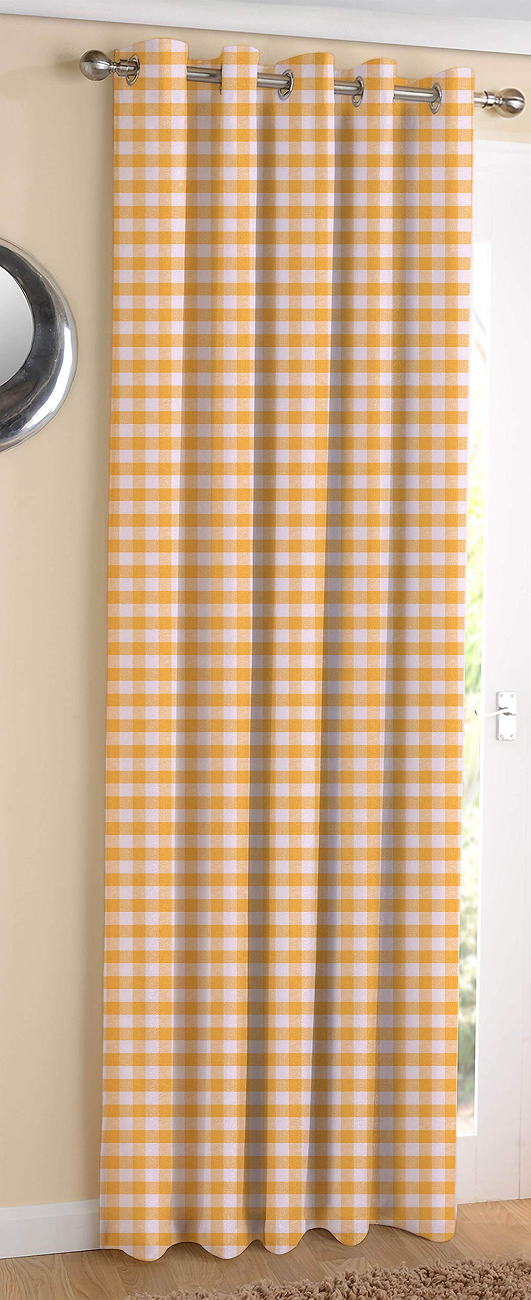 AIRWILL © Cotton Blackout and Room Darkening 9ft Long Door Curtains Pack of 1 pc. (Checks - Yellow)-image-46