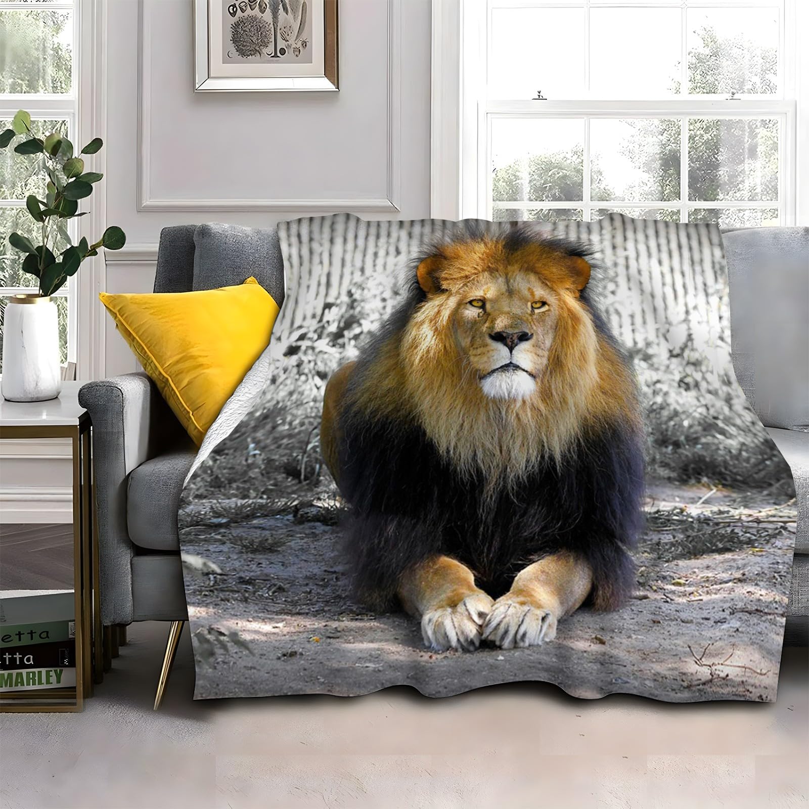 Brown Lion Blanket, Animals Throw Blanket, Thick Warm Fuzzy Washable Flannel Blanket for Sofa, Chair, Car, Lap, Pets, excellent gift (30"x40")