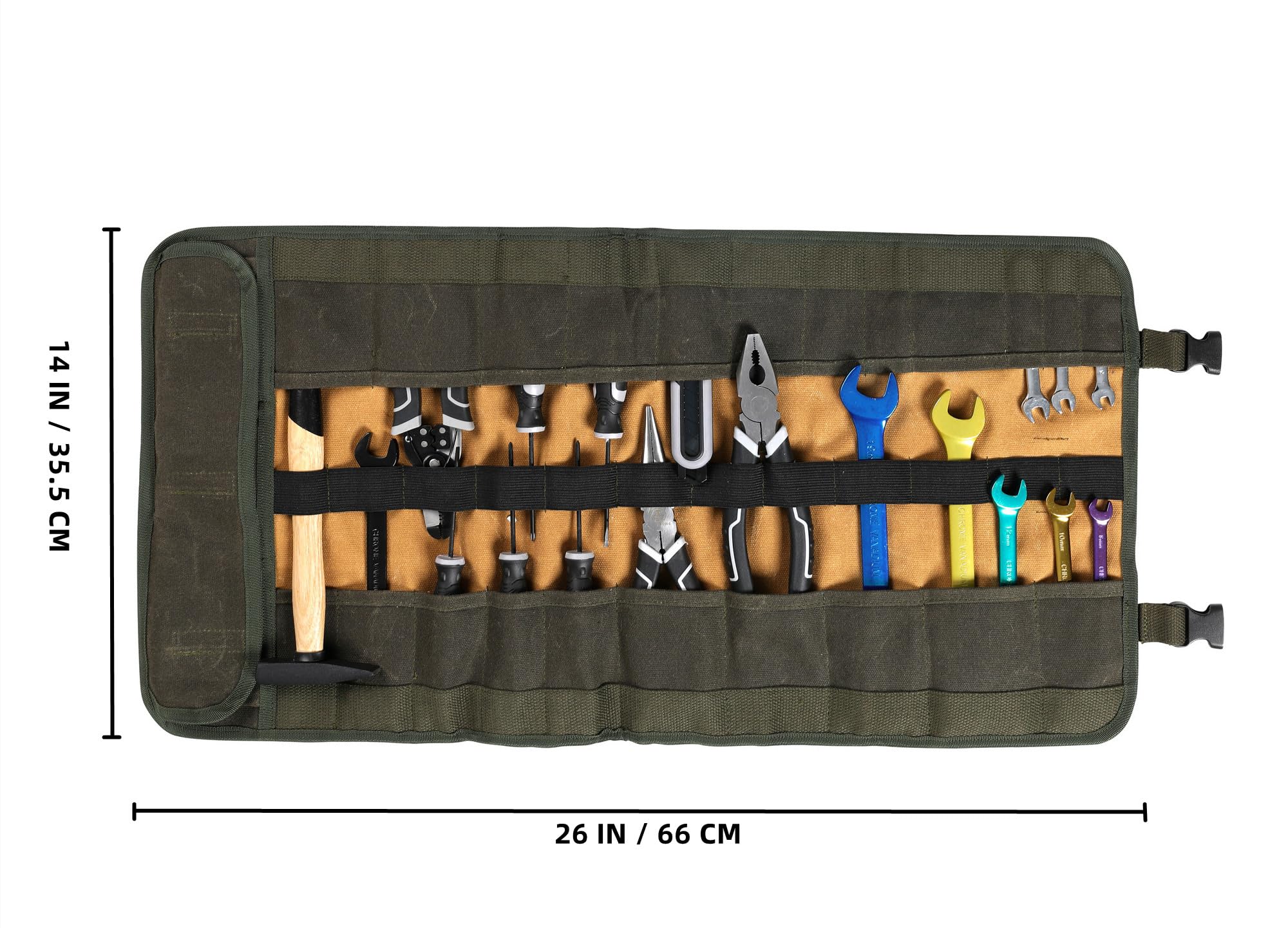 Wrench Tool Roll, Heavy Duty Waxed Canvas Multi-purpose Tool Pouch Bag with 25 Pockets, Easy Storage, Durable (Khaki) - Image 2