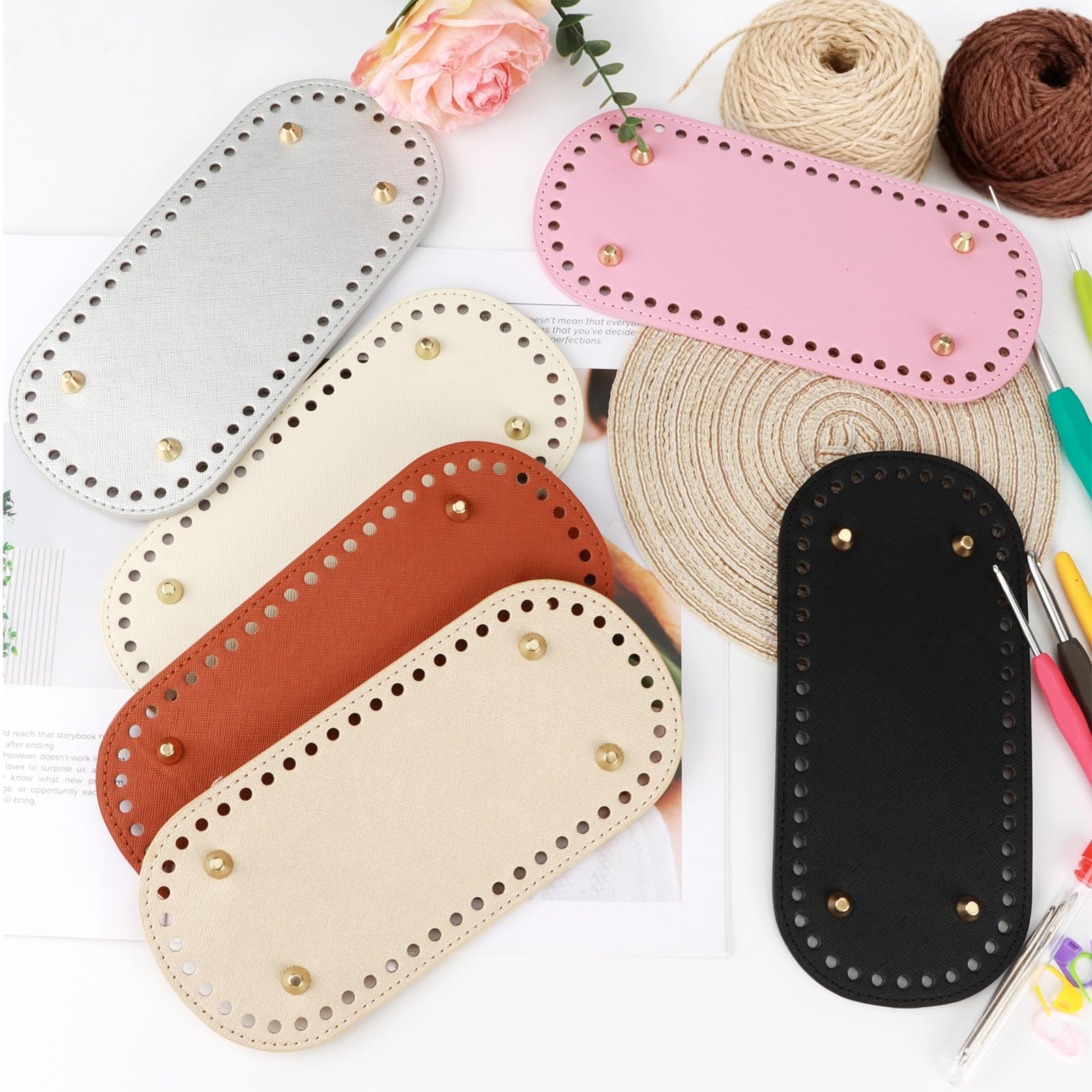 6 Piezas Bases para Bolsos de Crochet, 22 x 10cm Almohadilla Inferior de Bolso, Cojin Inferior Cuero con Agujeros, Bolsas Ganchillo Base, para Accesorios Hechos a Mano del Bolso DIY