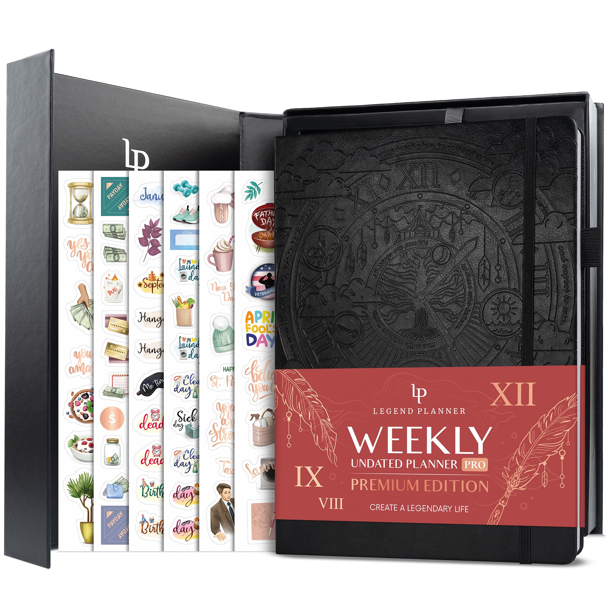 Legend Planner PRO Premium – Large Undated Weekly, Monthly & Budget Planner with Habit Tracker – Life Organizer for Time & Task Management, Goal Setting & Productivity – A4 size (Black)