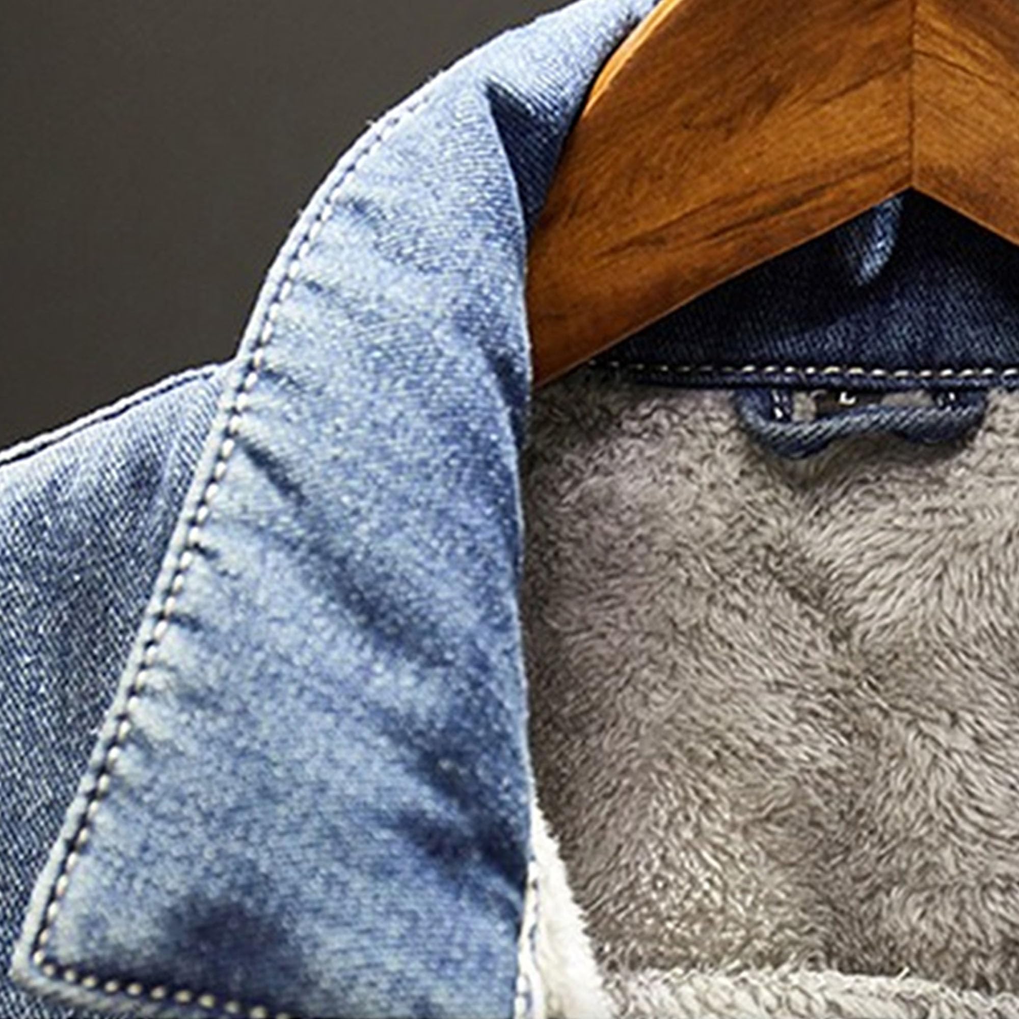 Giacca da camionista in denim foderata in sherpa da uomo, calda giacca con