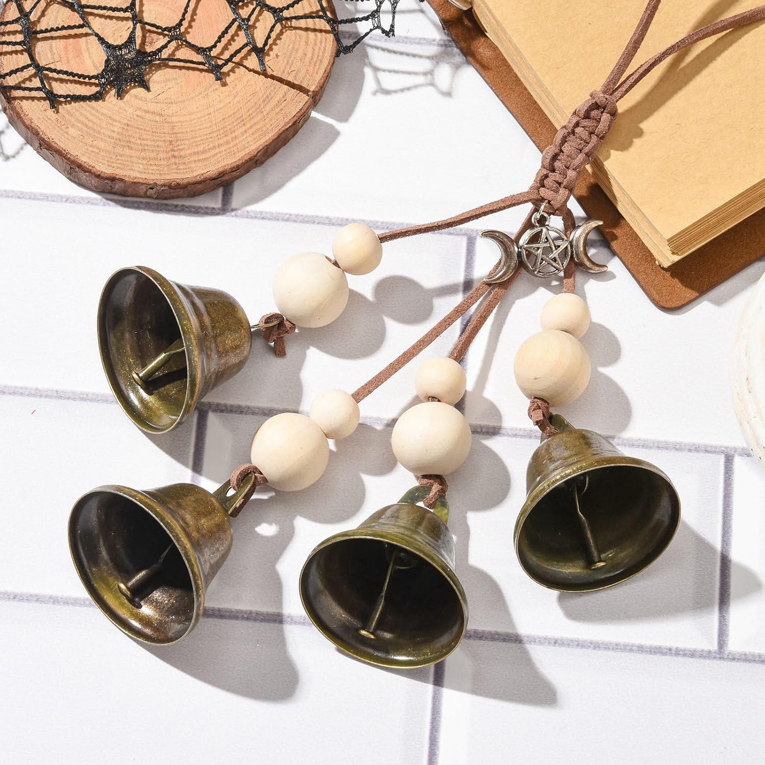 Witch Bell Hanging Decor, Magic Witch Wind Chimes Christmas Wreath for Porch Patio Home