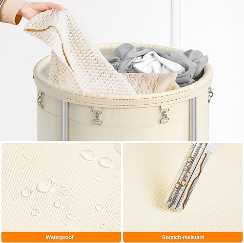 Miniatura 8 de ELYKEN Cesta de lavandería con ruedas, cesta de lavandería enrollable de 170 litros con bolsa extraíble y marco de acero, carrito de lavandería