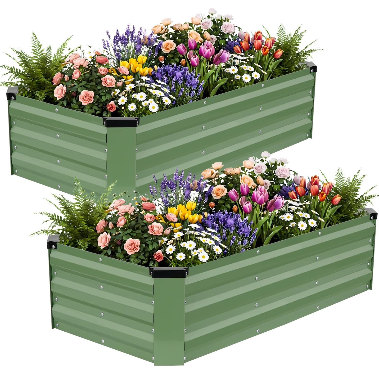 WILLOW WEAVE Set of 2 Raised Beds for Garden, Galvanized Steel Planters Outdoor for Growing Plants, Vegetables, Flowers and Herbs, 120x60x30cm, OliveGreen — image 1
