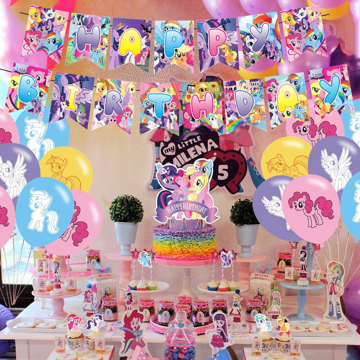 My Little Pony Theme Birthday Party Decorations, Little Pony Party Supply Set for Kids with 1