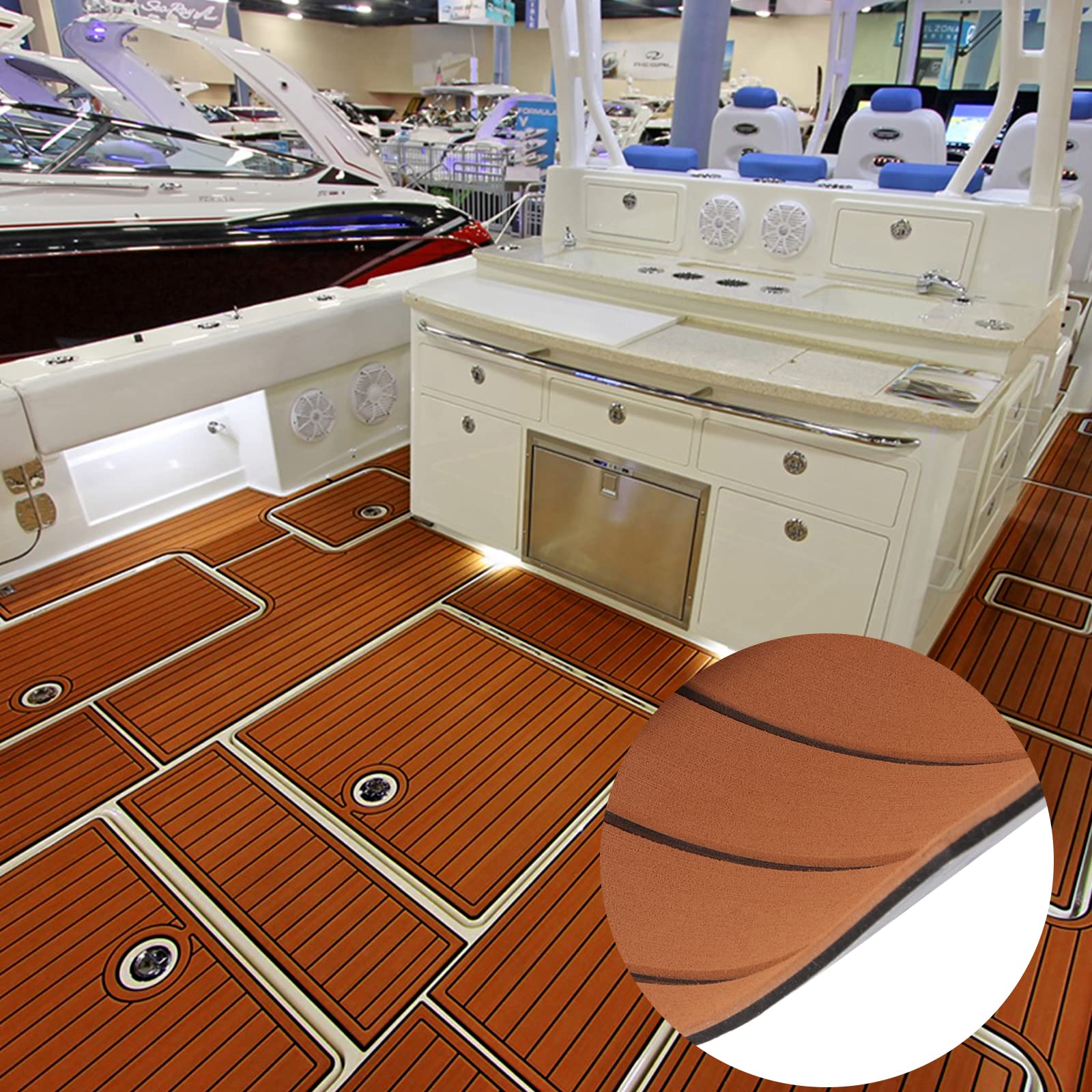 Revêtement de sol autocollant en EVA pour camping-car - tapis antidérapant avec aspect teck (240 x 90 cm, 6 mm), insonorisant et résistant aux produits chimiques, respectueux de l'environnement et