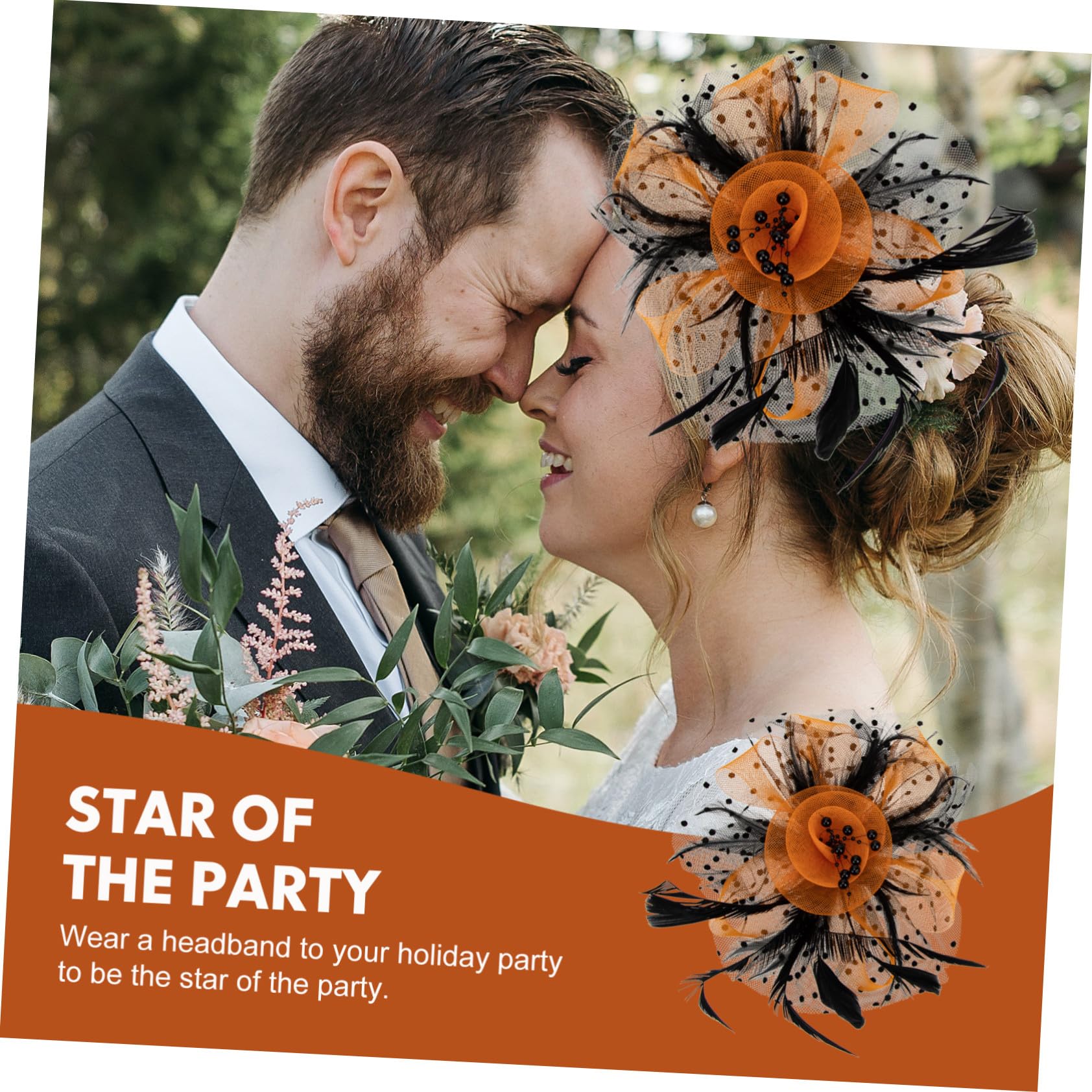 VICASKY 4 Pièces Bandeau Cheveux Délicat Maille Noire et Orange Accessoire de Coiffure pour Mariage Cocktail et Fête Cosplay