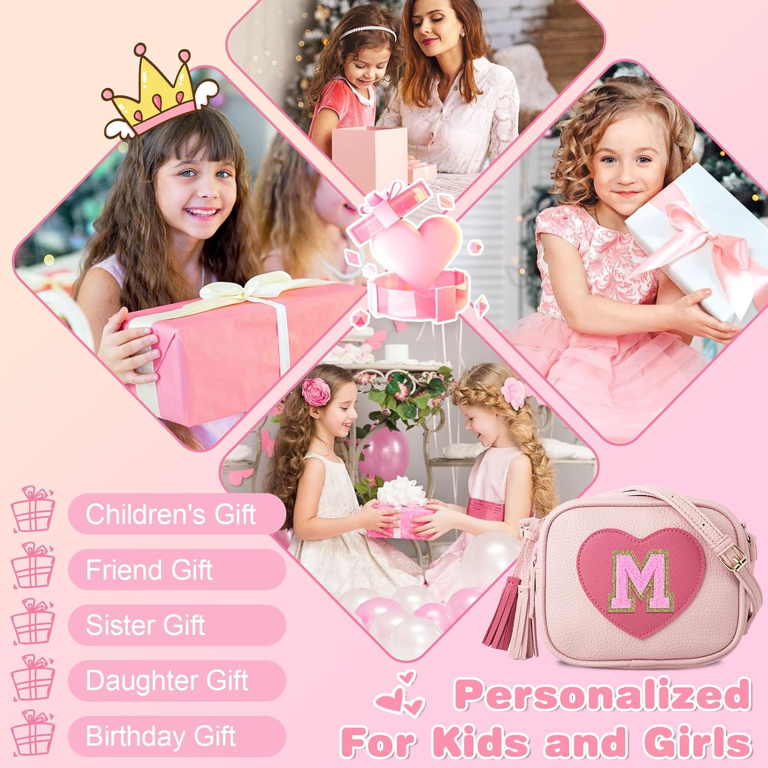 Personalized Toddler Purse for Girls 2–10, Cute Little Girl Purse & Kids Wallet, Small Initial Shoulder Crossbody Bag, Birthday & Christmas Gift for Daughter(Pink,M) - Image 7