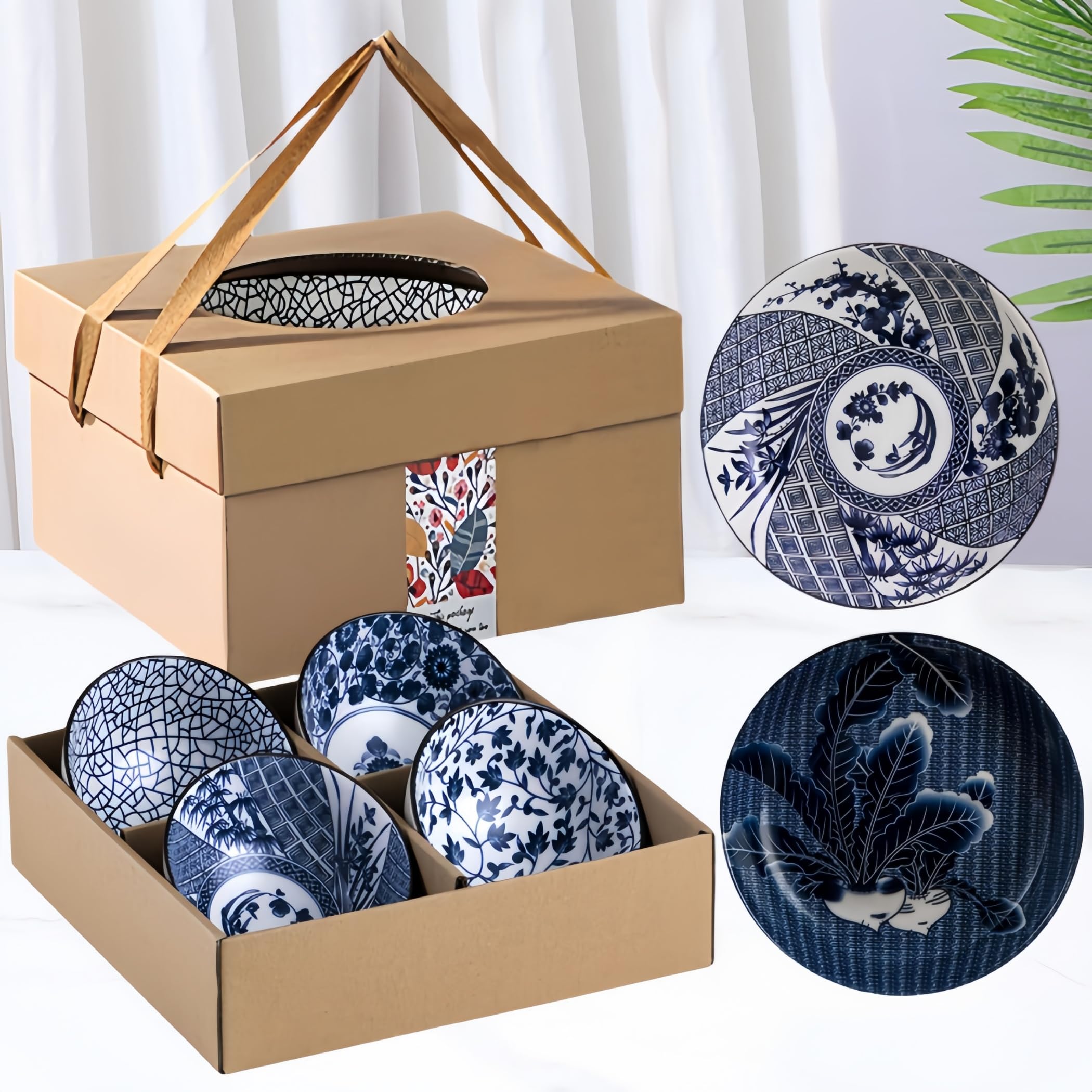 Japanese Style Ceramic Plates and Bowls Set, Rice Bowl with Gift Box Bowls Set Of 6, Porcelain Serving Bowl for Rice Soup - Image 3
