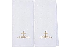 White Baptism Towel with Cross Embroidery for Boys, Set of 2