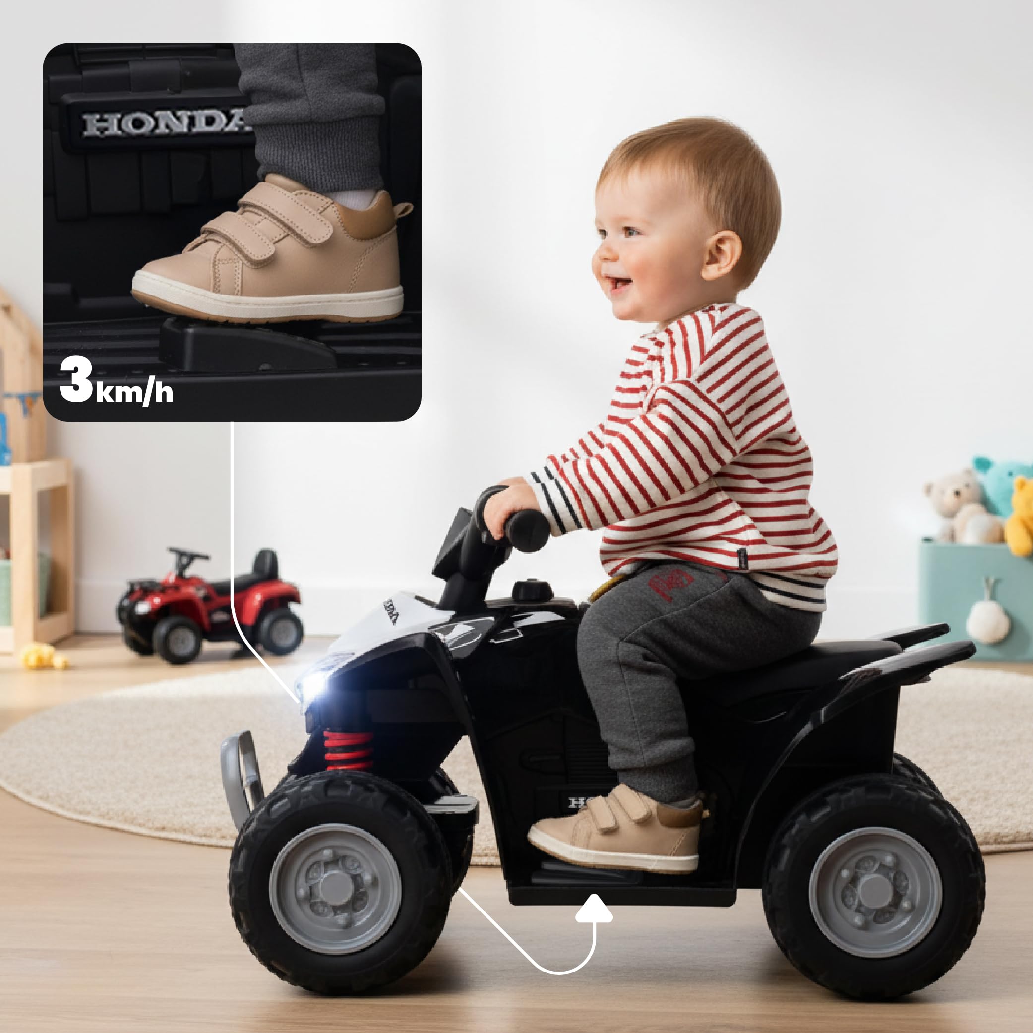 SUN BABY Quad Honda H3 TRX na Akumulator od 18 Miesiąca Czarny | lampka LED, sygnał dźwiękowy, profilowane siedzisko, licencja Honda, samochód dziecięcy, pojazd elektryczny