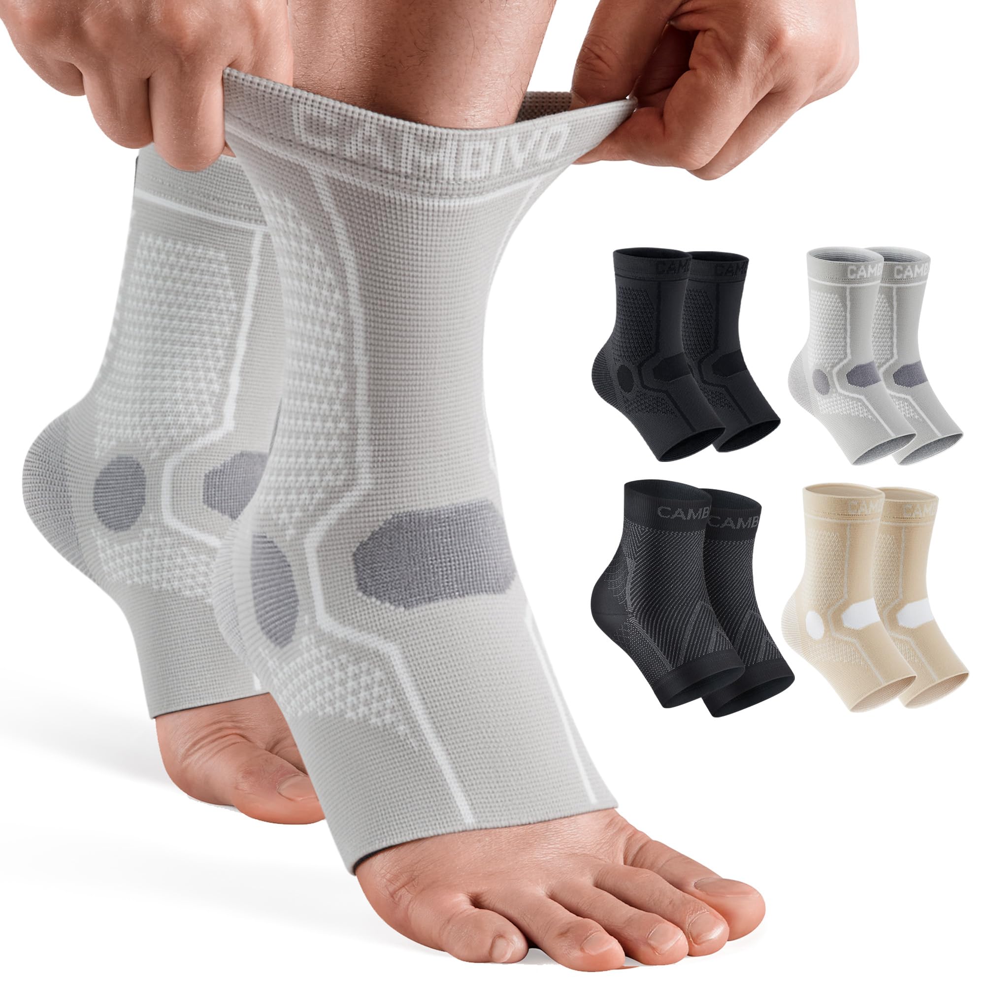 CAMBIVO Sprunggelenkbandage 2 Pack, Knöchelbandage Damen und Herren, Bandage Fußgelenk Linderung von Fußschmerzen, Fußbandage geeignet für Fitness, Alltag und Arbeit
