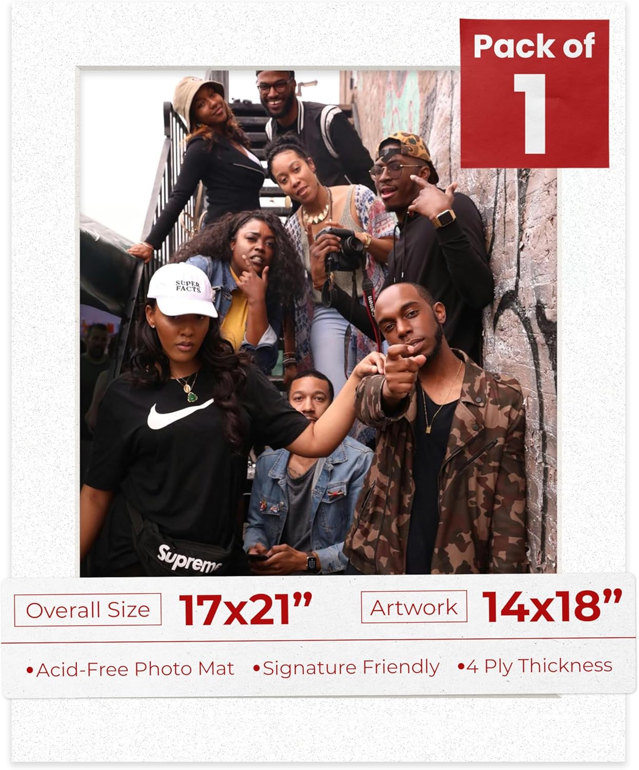 17x21 Mat Bevel Cut for 14x18 Photos - Acid Free Oyster Shell White Precut Matboard With Backing Board and Crystal Clear, Self Seal Photo Mat Bag - For Pictures, Photos, Framing - 4-ply Thickness