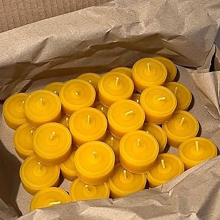 30 velas de té HappBee® de cera de abeja, color amarillo miel y perfumadas puramente naturales, hechas a mano, embalaje respetuoso con el medio ambiente