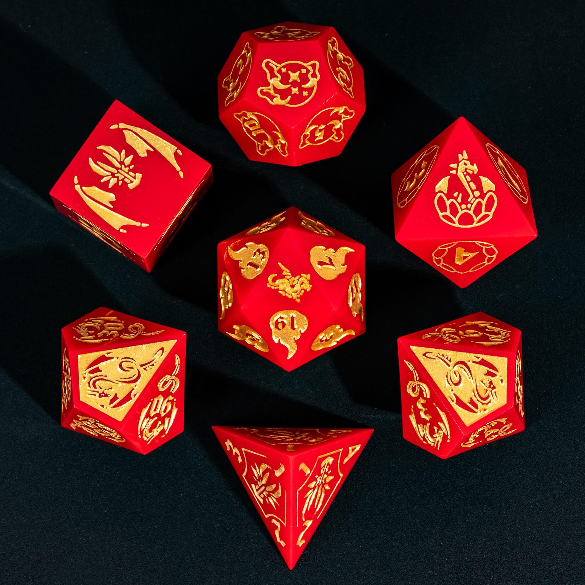 Cusdie 7-Piece Sharp Edges DND Dice Set with Dragon Pattern - Perfect for Tabletop RPGs Board Games Gifting and Collecting(Red with Gold Number) — image 1