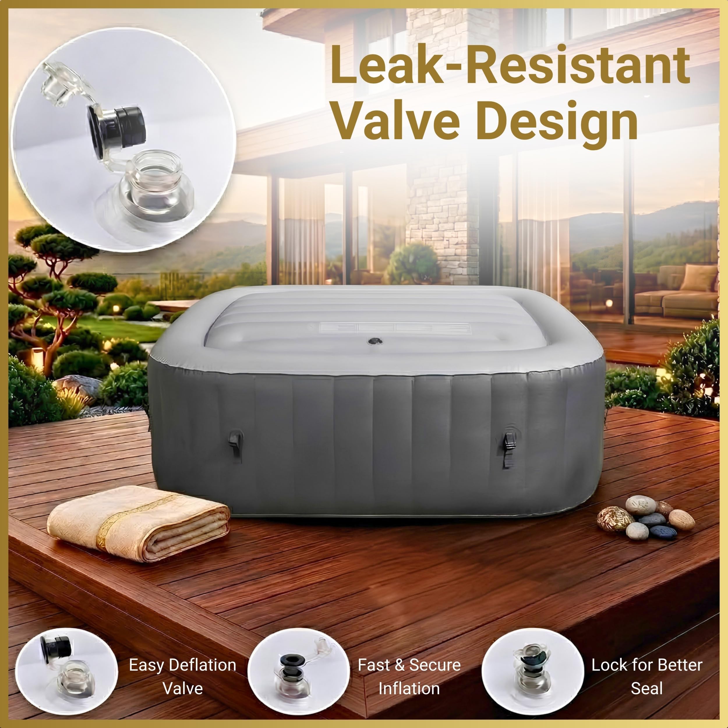 Housse de Protection pour Spa à économie d'énergie, Couvercle Gonflable, Technologie d'isolation Thermique, Protection Contre Les débordements, Poche carrée Compatible avec Tous Les jacuzzis carrés